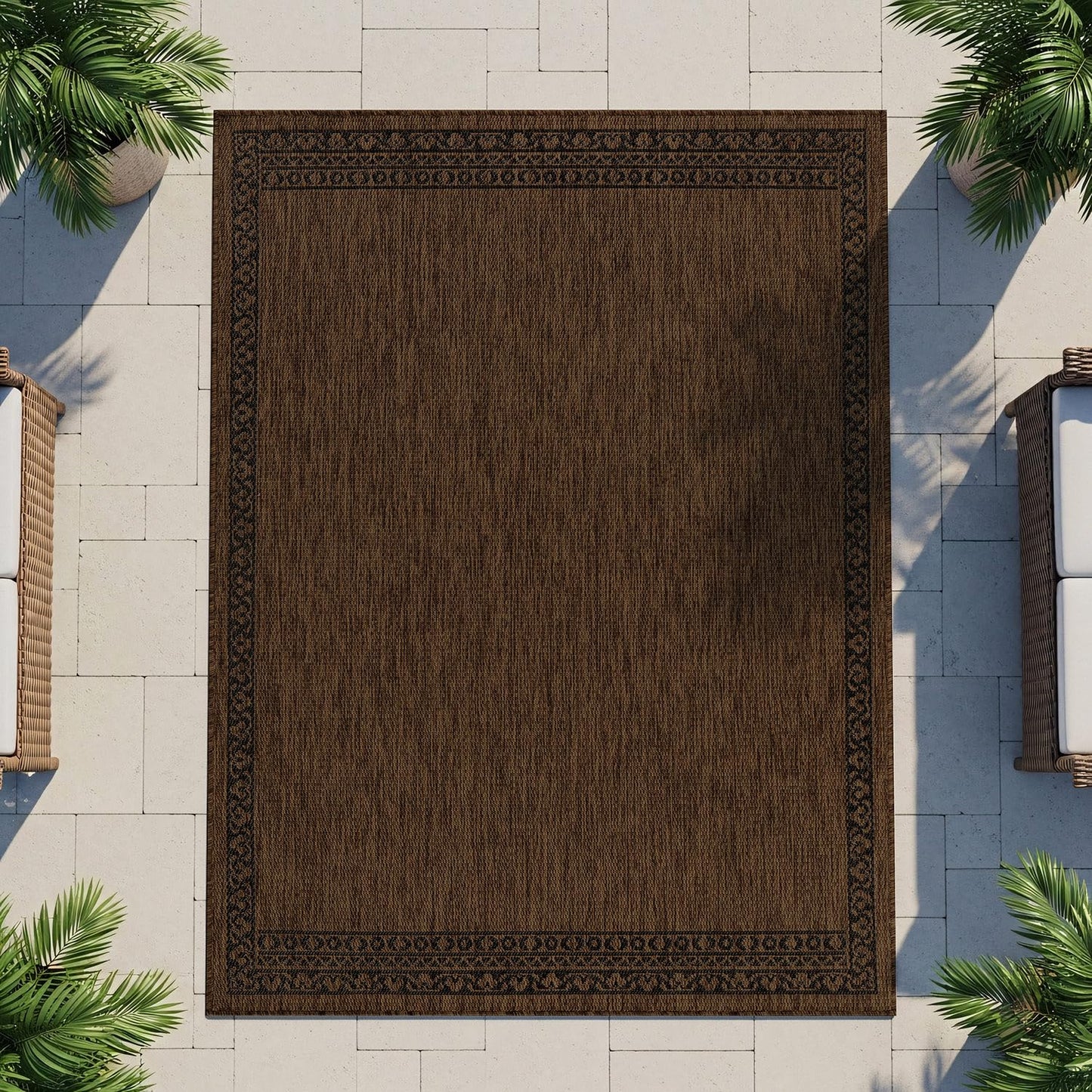 Washable Outdoor Rug 8x10 Modern Area Rugs Outdoor Carpets Bordered Pattern Non Shedding Waterproof Easy Clean Patio Deck Porch Living Room Bedroom Garden RV (8 X 10 Gold)