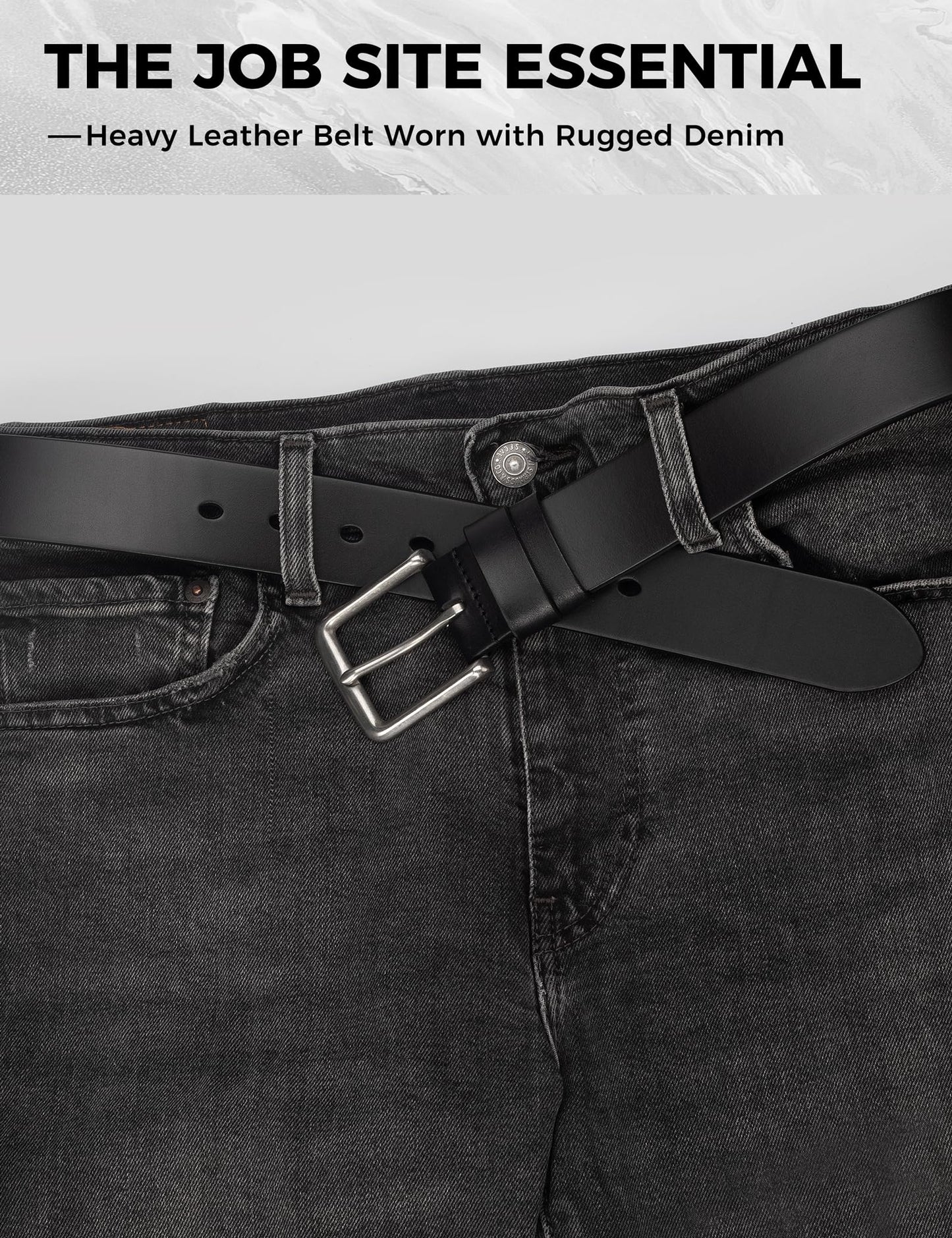 wolksprong Mens Heavy Duty Full Grain Leather Belt - 1 1/2 Italian Genuine Leather with Sturdy Buckle for Jeans Casual Pants