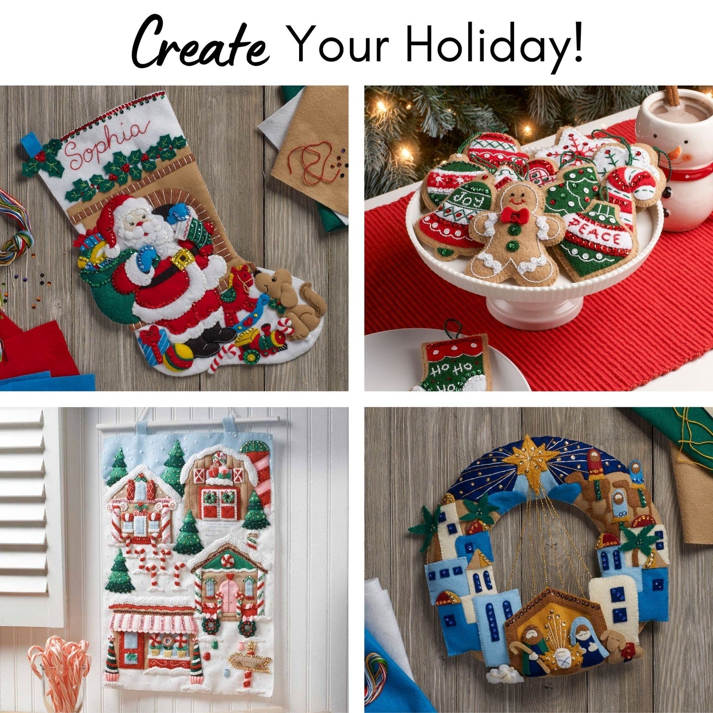 Bucilla Felt Applique 18" Stocking Making Kit, Christmas at The Farm, Perfect for DIY Arts and Crafts, 89534E