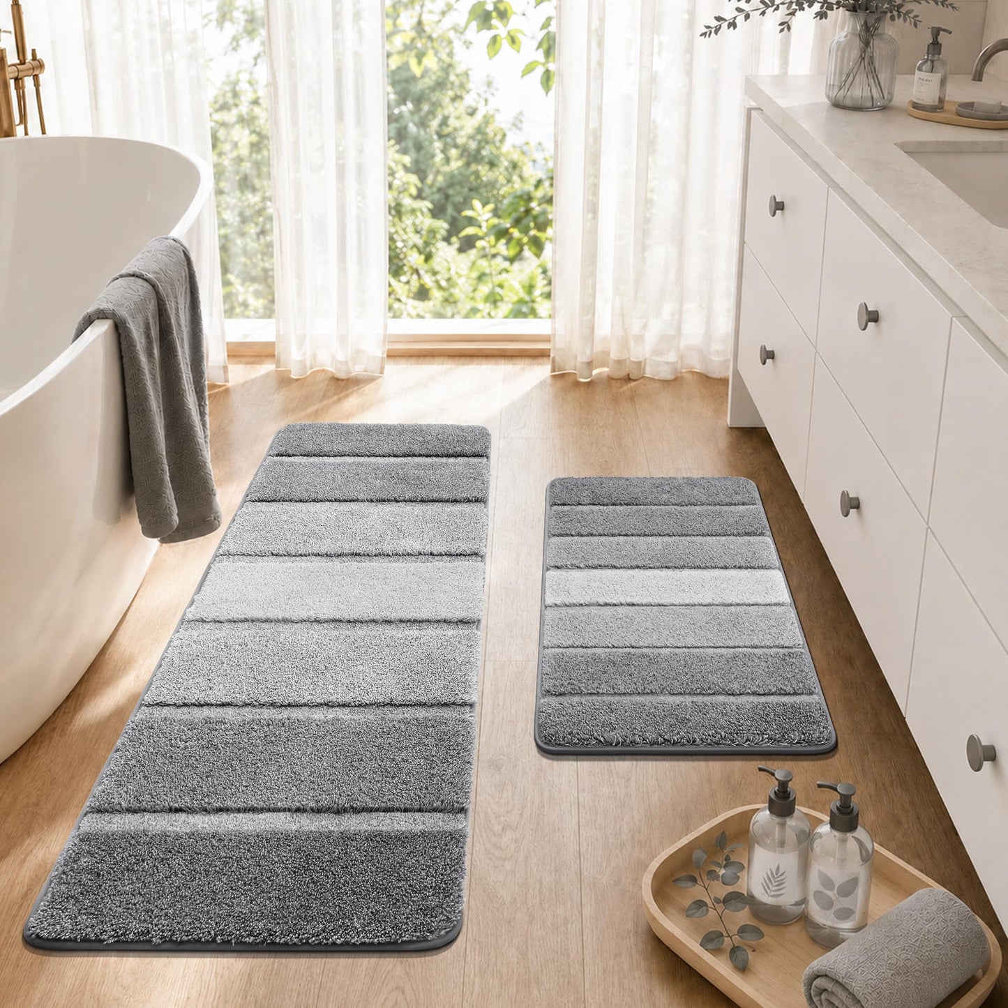 COSY HOMEER Bathroom Rugs 24 x 17, Ultra Soft Absorbent Bath Mat, Non-Slip TPR Backing Stays in Place, Machine Washable Shaggy Rug for Bathroom Floor, Grey