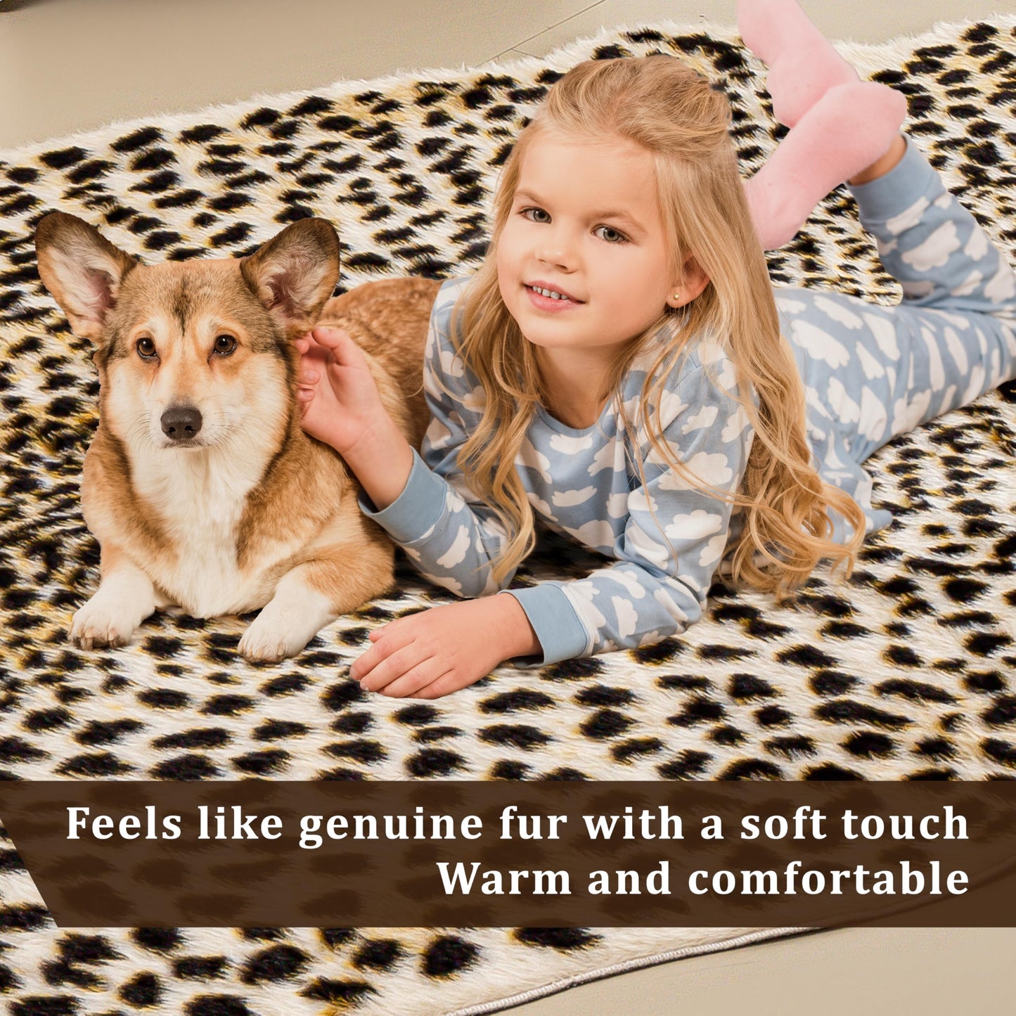 WARM HAVEN Cheetah Print Rug, Leopard Rug 5.2x7 Faux Animal Print Skin Cheetah Area Rug for Bedroom Living Room Animal Fur Hide Rustic Antelope Multicolor