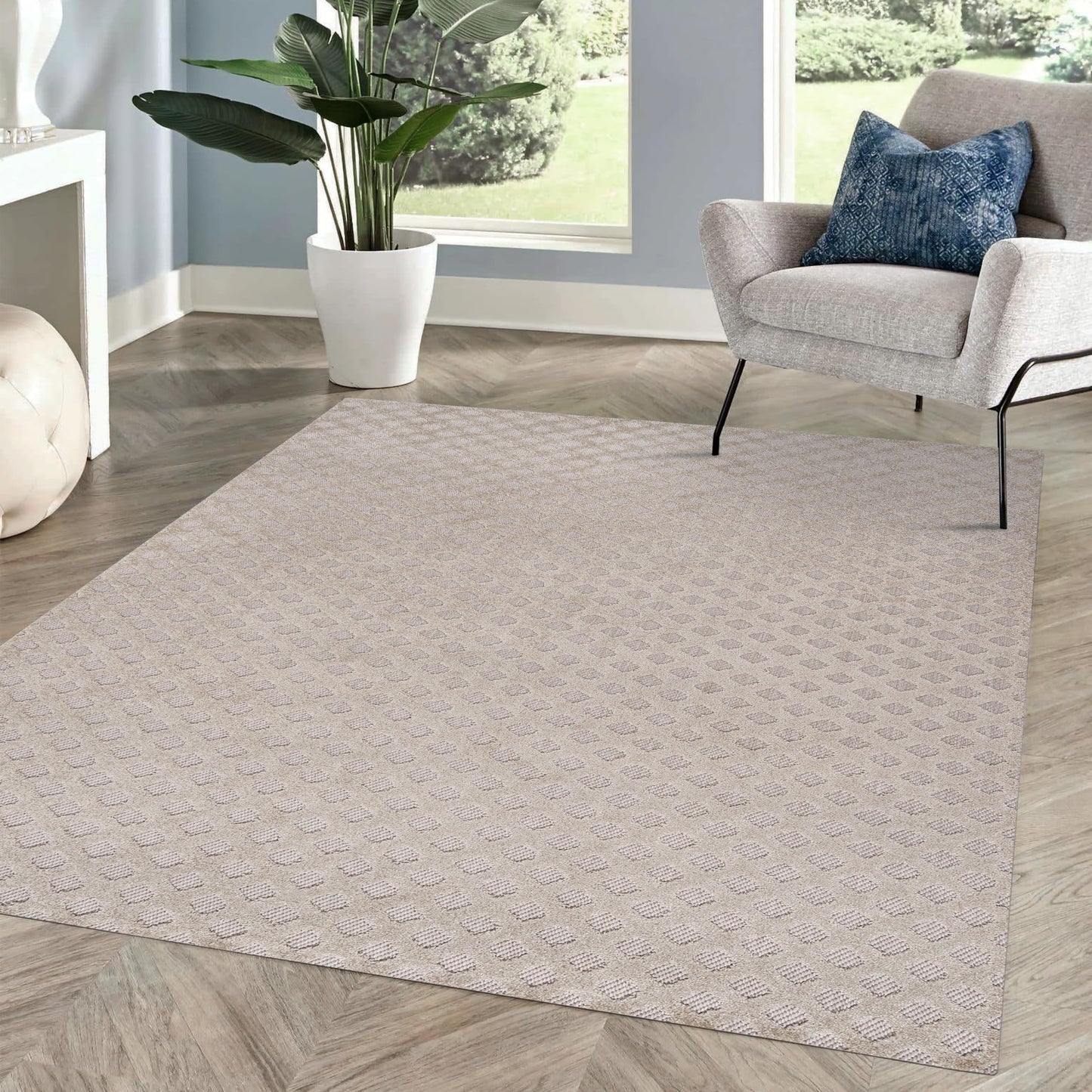 JONATHAN Y Mini-Diamond Trellis Indoor Outdoor Area Rug 8X10 Beige, Rabat High-Low Pile for Backyard, Patio, Porch, Easy-Cleaning, High Traffic, Pet-Friendly, Non-Shedding (SBH101A-8)