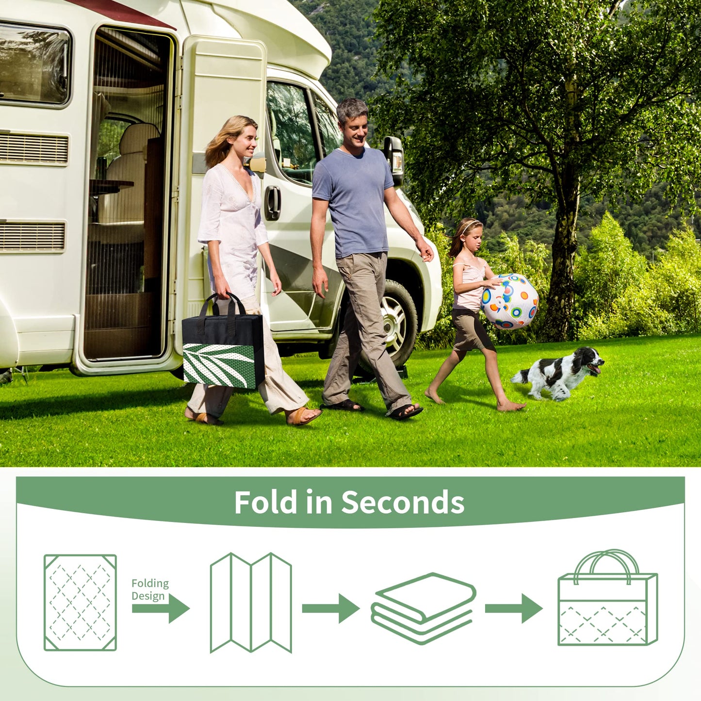 GENIMO Outdoor Rug 6' x 9' Waterproof for Patios Clearance, Reversible Outdoor Plastic Straw Camping Rug Carpet, Large Area Rugs Mats for RV, Picnic, Backyard, Deck, Balcony, Porch, Dark Green&White