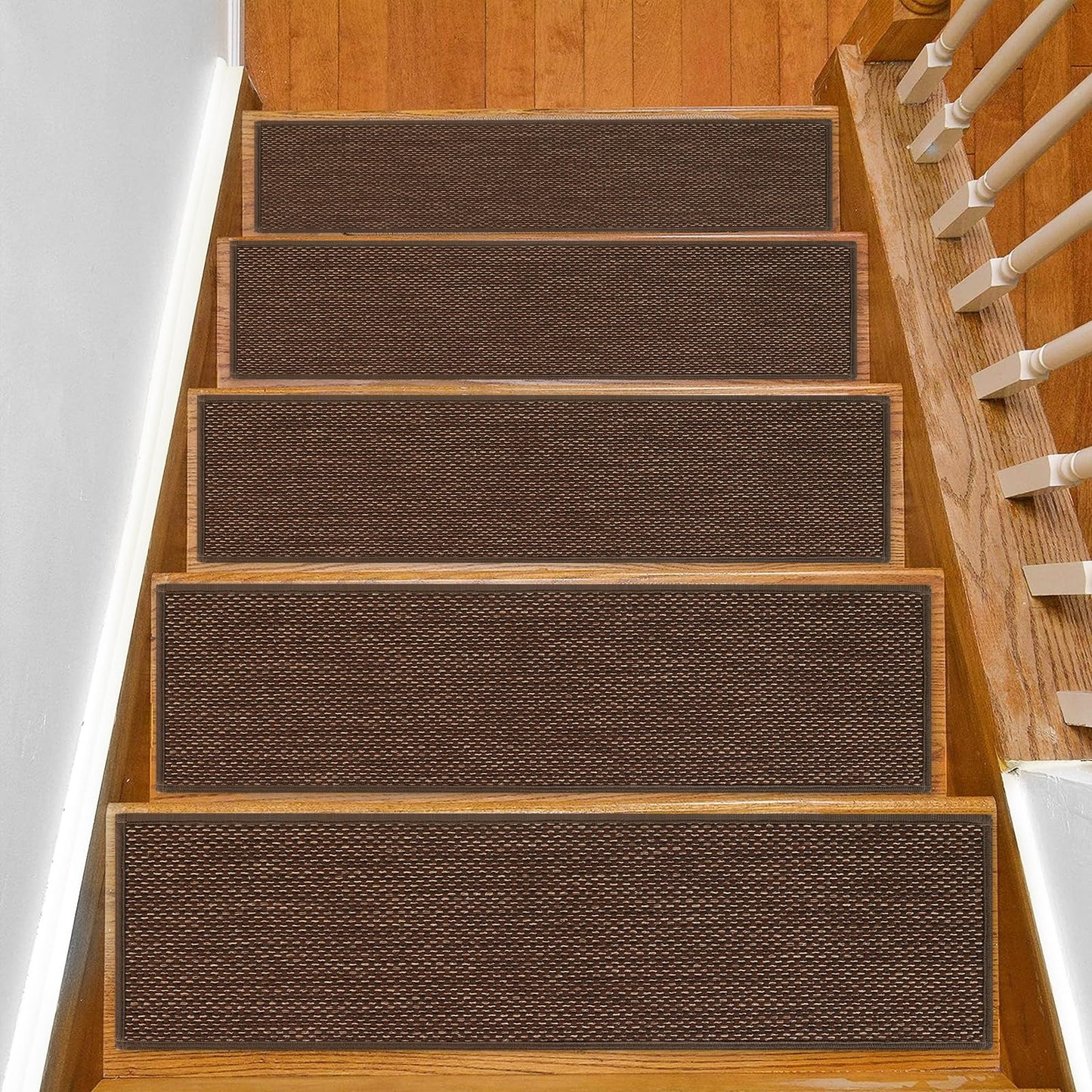 SMILOOL Stair Treads Non Slip for Wooden Steps Indoor 9" x 36" 8 Pack Extra Wide Stair Tread Carpet Stairs Runner, Step Pads with Reusable Adhesive for Dogs Kids Elders, Machine Washable, Brown