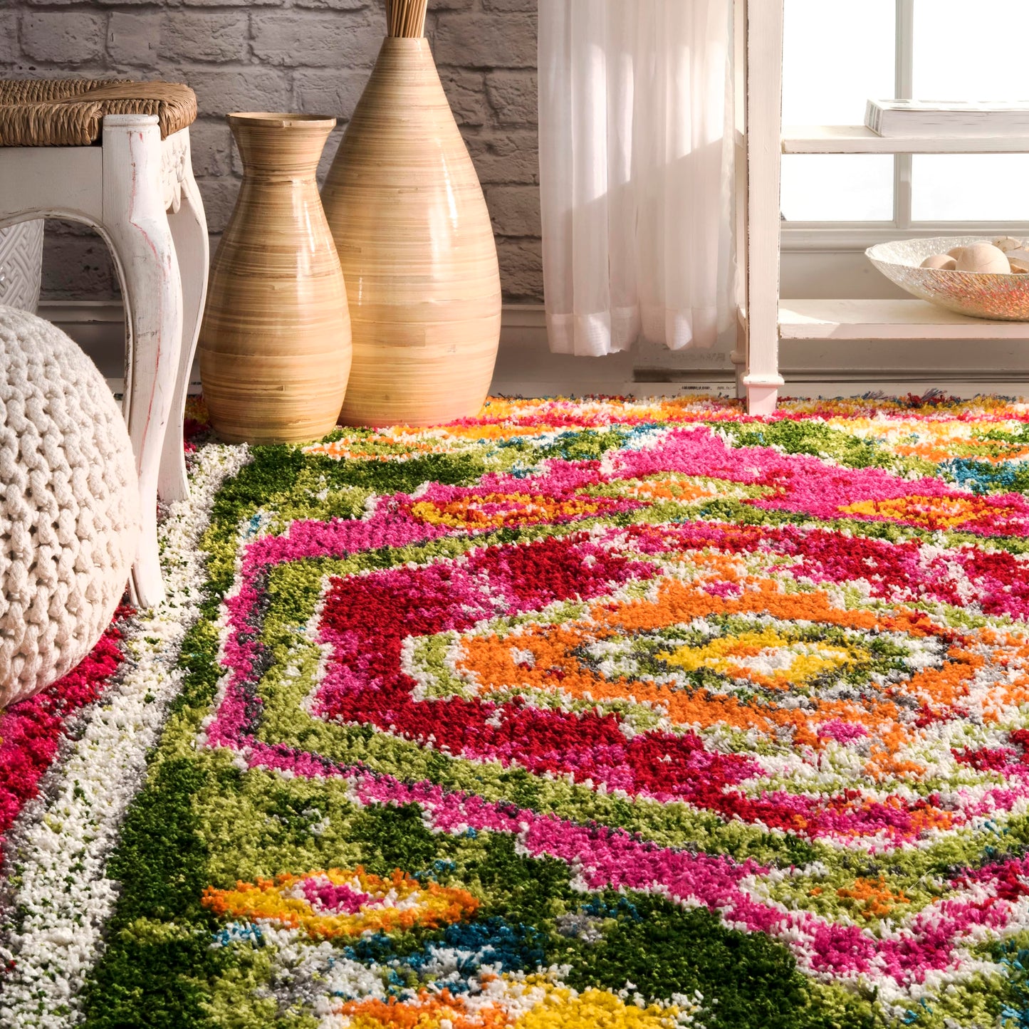Nuloom Shania Multicolor/Ivory, 2'8" x 8', Moroccan Shag, Soft and Plush, High Traffic, Stain Resistant, Easy Clean, Durable Runner for Bedroom, Living Room, Dining Space, Den, Foyer, Entryway