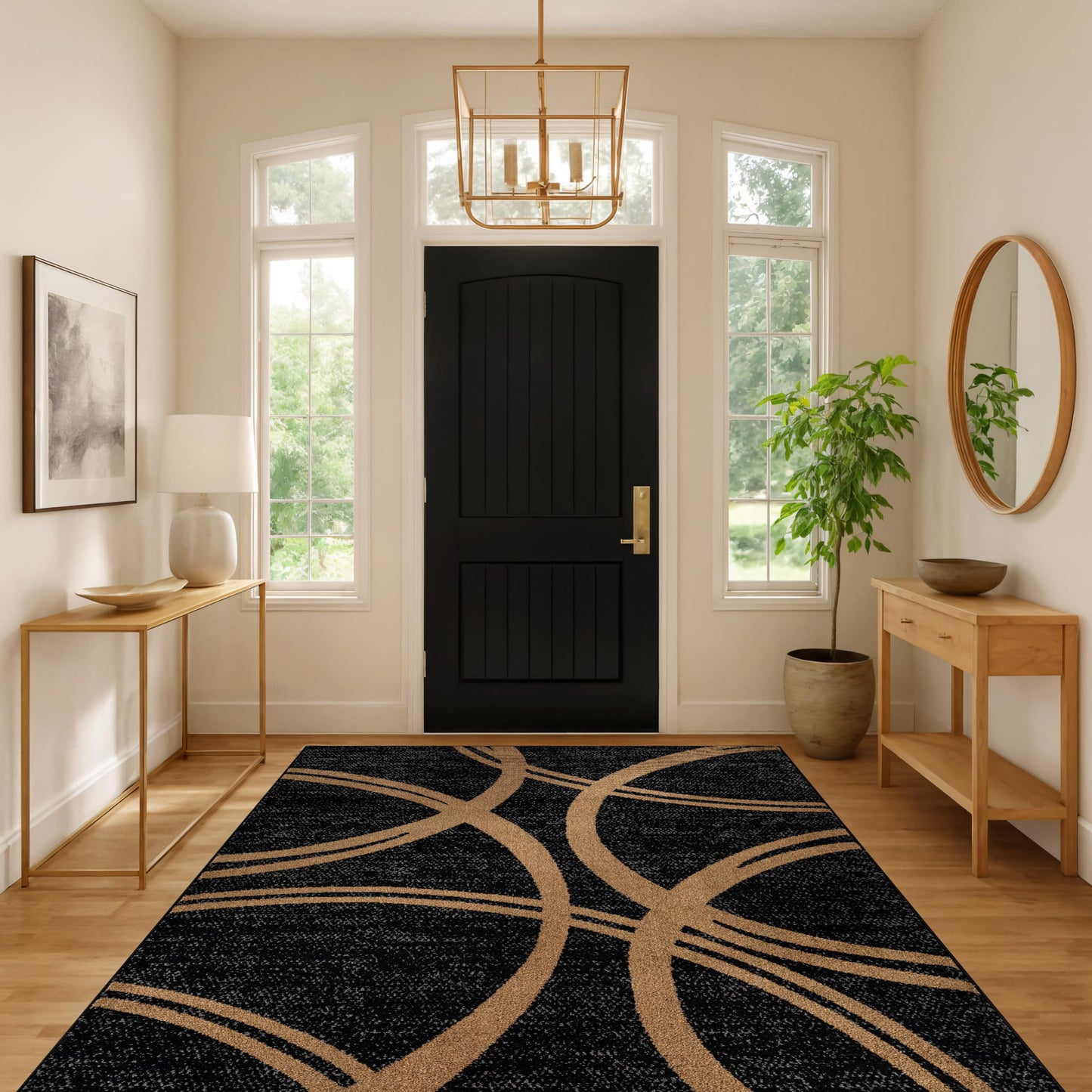 Rugshop Modern Wavy Circles Design Non-Shedding Area Rug, Carpet for Living Room, Dining Room, or Office,Grand Room,Open Spaces 5'3" x 7'3" Camel