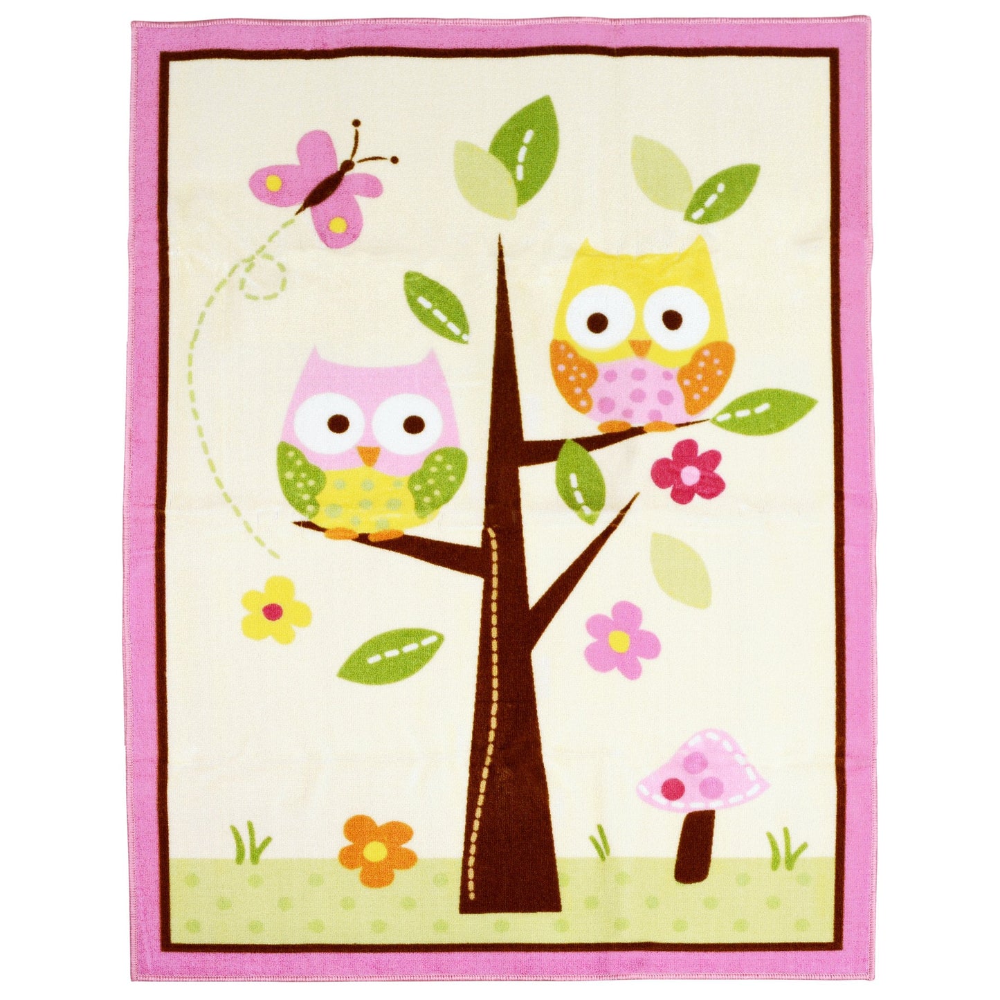 FADFAY Home Textile,Unique Cartoon Owl Carpet,Designer Pink Fairy Girls Rug for Living Room,Delicate Butterfly Kids Rug