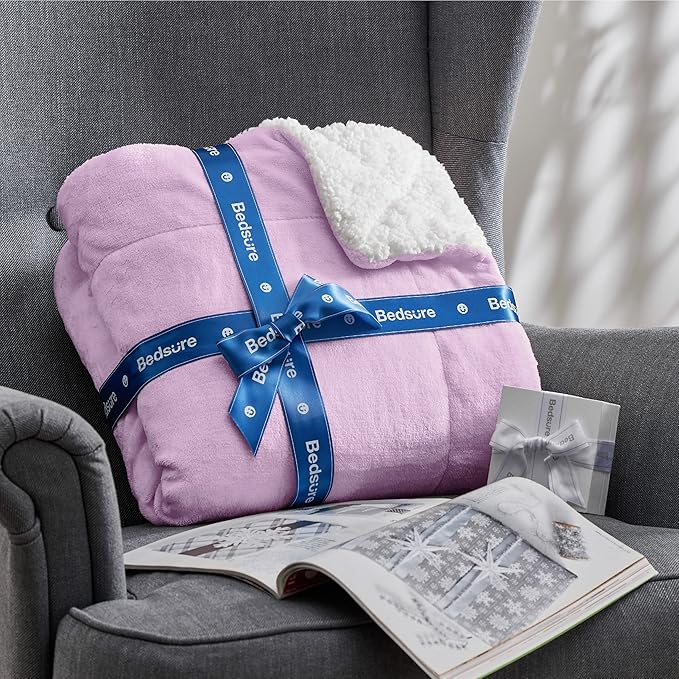 Bedsure GentleSoft Sherpa Fleece Blankets Queen Size for Bed - Thick and Warm Throw for Girls, Soft Fuzzy Plush Queen Blanket for Winter, Lilac, 90x90 Inches