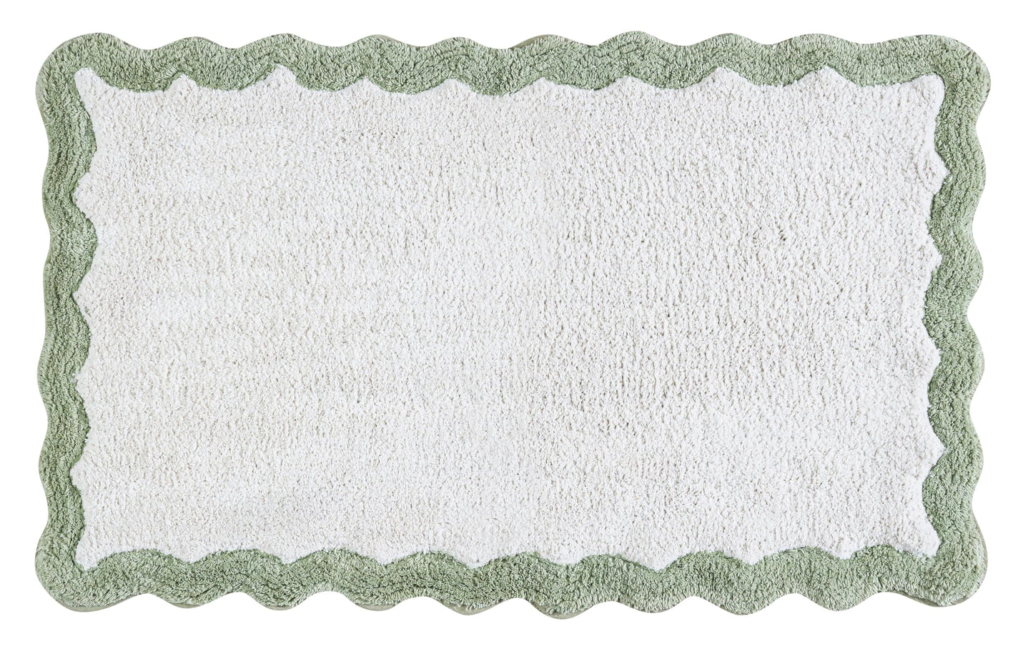 Cotton Scalloped Bathmat with Antiskid 20"x32" SAGE Green – 100% Cotton Scalloped Bath Mat, Anti Skid, Soft & Absorbent Bathroom Rug for Shower, Tub & Entryway