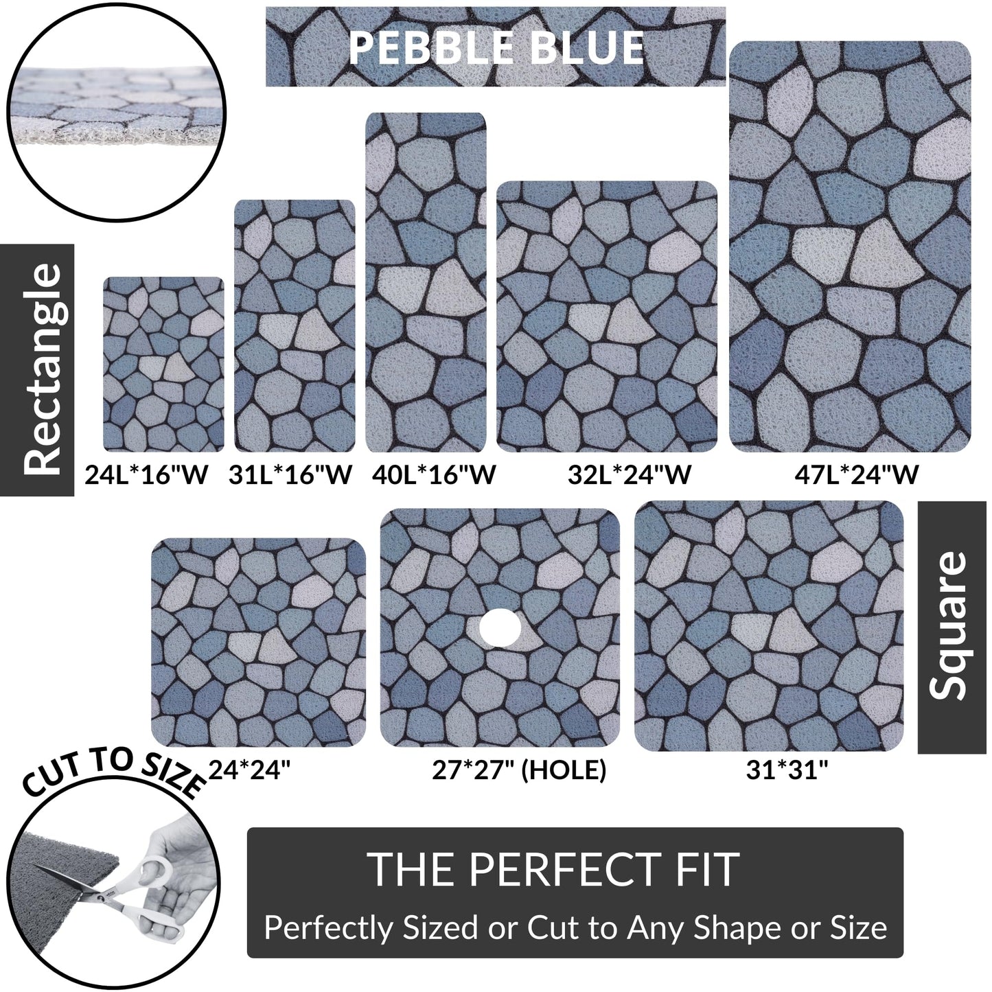 Non Slip Bathtub Mat Shower Mat for Tub - Loofah Bath Mats for Bathroom - 40x16 Bathtub Floor Mat - Textured Anti Slip Bath Mat Without Suction Cups - Secure Mat for Wet Areas (40x16 Pebble Blue)