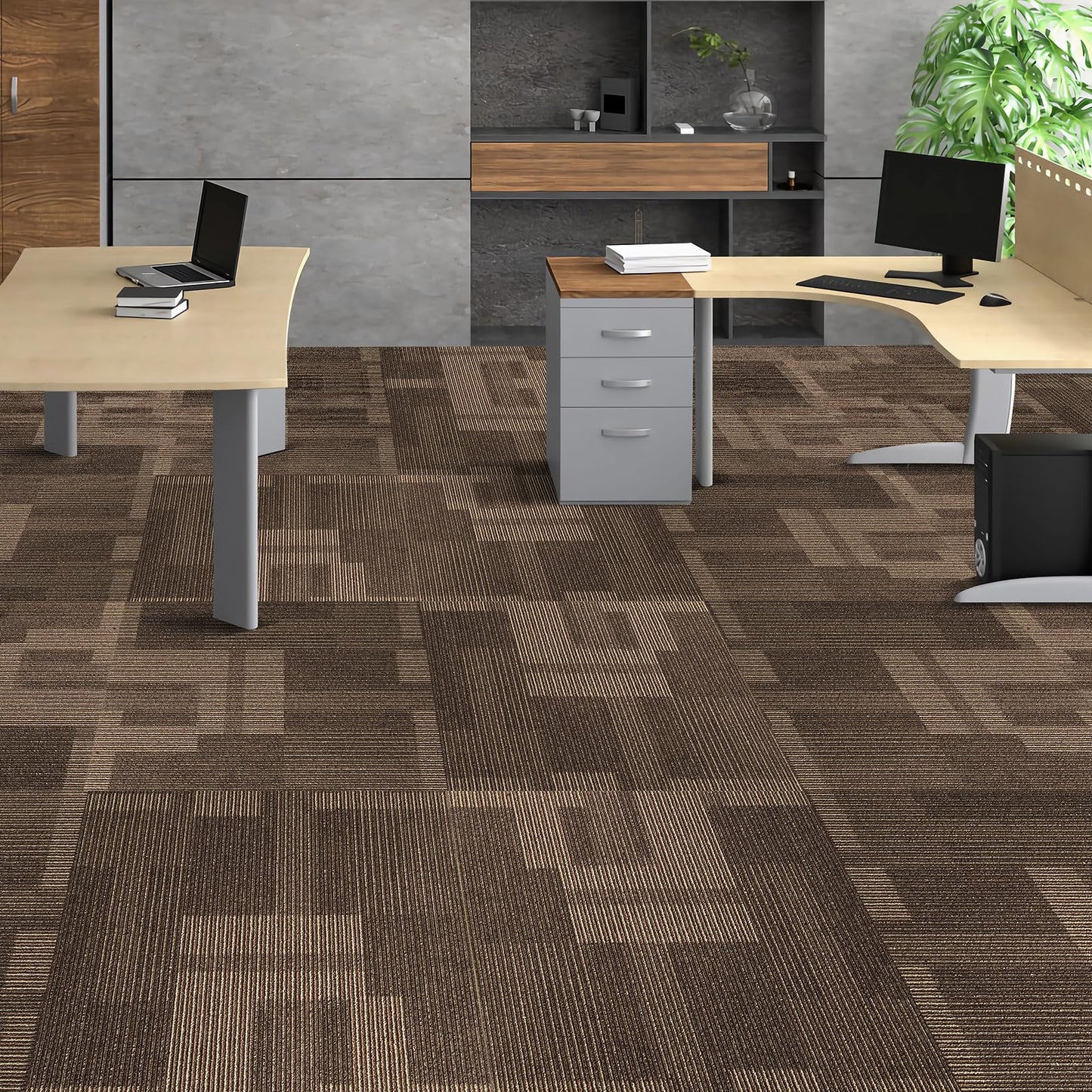 VEVOR Carpet Tiles Reusable, 24 PCS, 24"x 24", Squares Soft Padded Carpet, Carpet Floor Tiles Easy DIY for Bedroom Living Room Indoor Outdoor (Mixed Brown, 96 sqft/Box)
