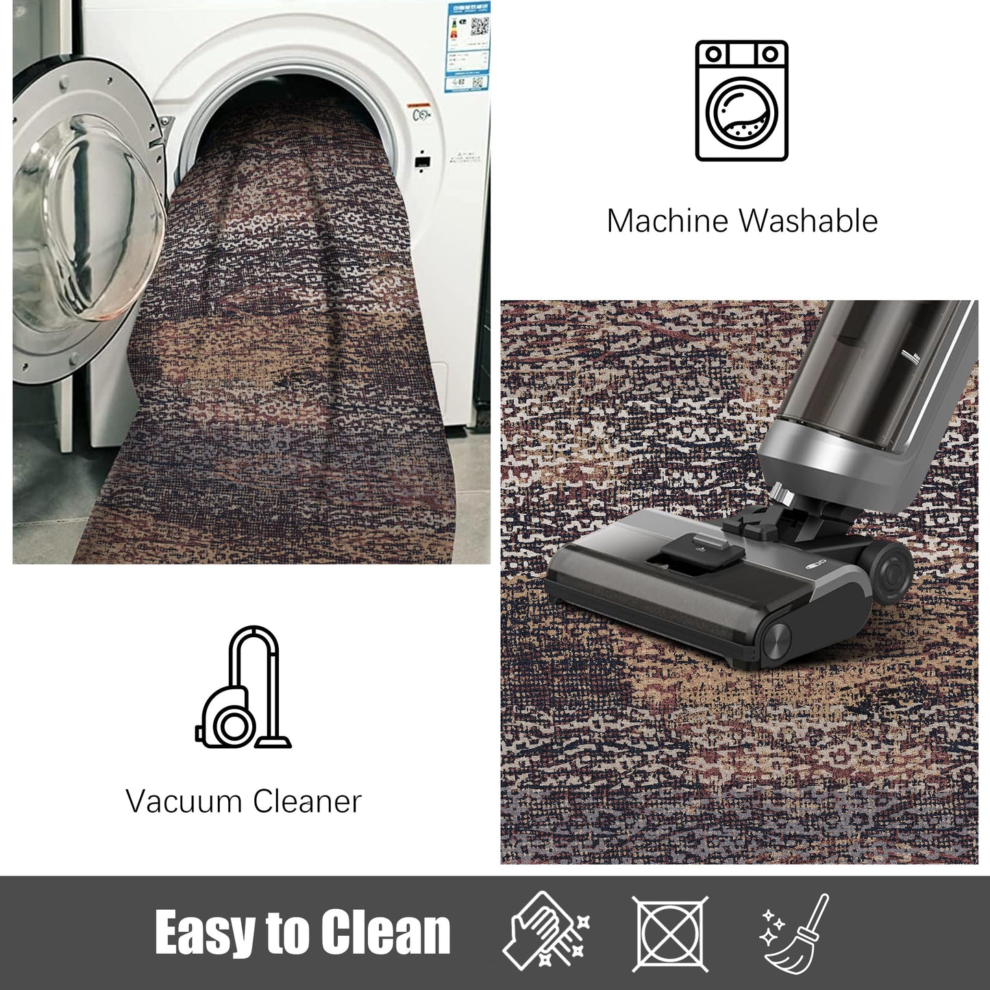 RUGSURE Washable Area Rug - 1/6 Thick - Stain & Water Resistant Non-Slip - Resistant Rug for Living Room, Bedroom, Nursery, Pet & Child Friendly, Vintage Charm Area Rugs (Rust, 2'6'' x 8')