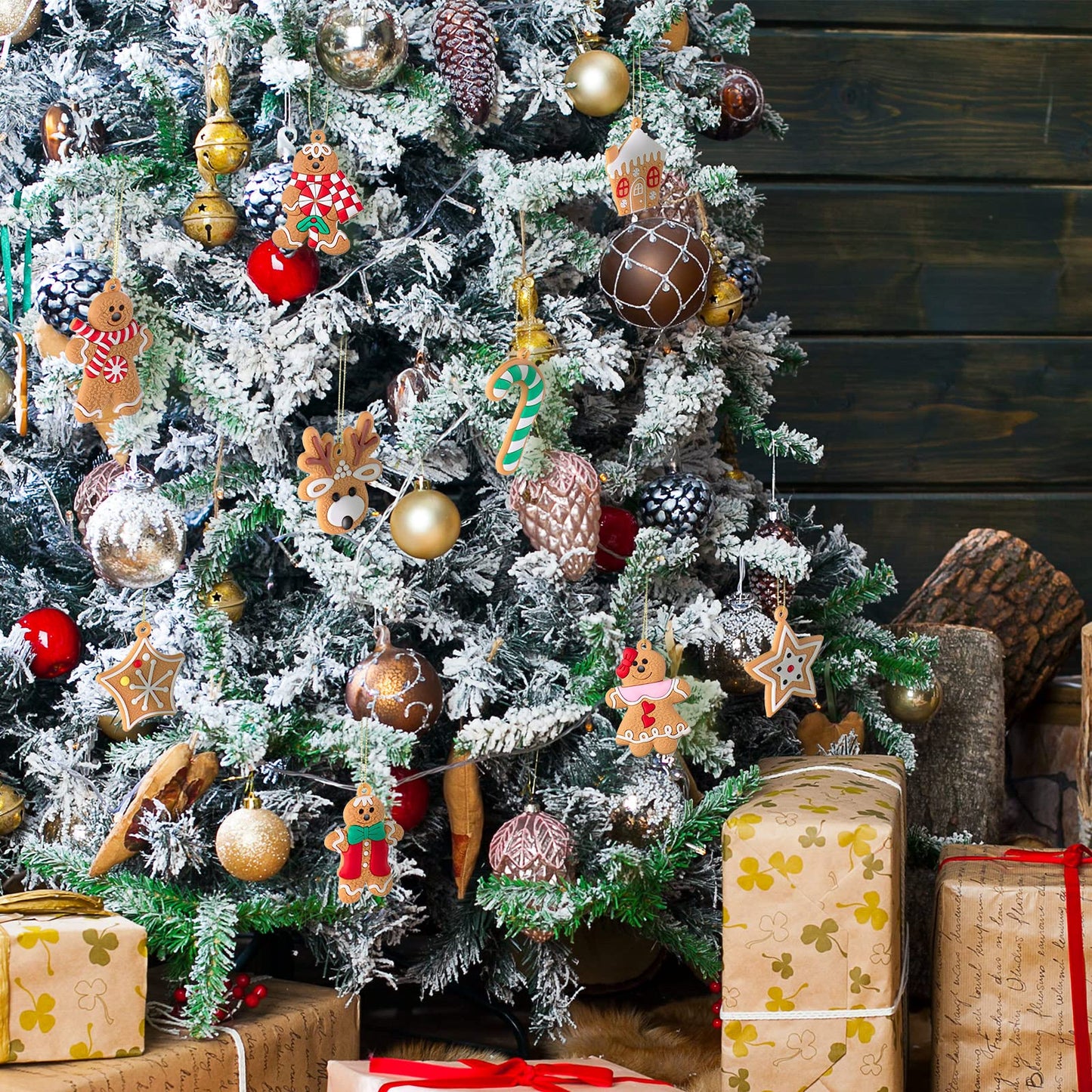 24 Pieces Gingerbread Man Christmas Ornaments Christmas Tree Hanging Ornaments Candy Canes Christmas Ornament Set Gingerbread Man Decor for Xmas Tree Decor Holiday Party