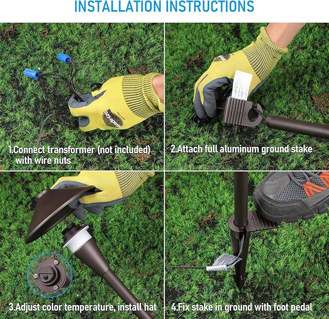 LEONLITE Update 5CCT Low Voltage Pathway Lights, LED Landscape Path Lights, 1800/2700/3000/4000/5000K, Flat Cone Head, 12-24V AC/DC, IP65 Outdoor Walkway Light, Oil Rubbed Bronze Aluminum, Pack of 6