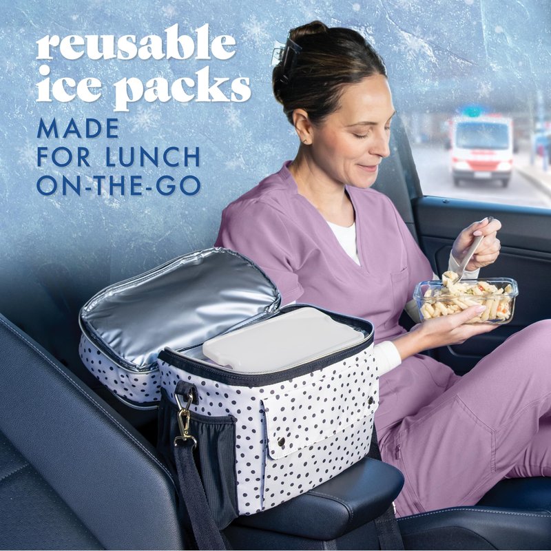Cool Coolers by Fit & Fresh XL Slim Ice Packs, Quick Freeze Reusable Ice Packs for Lunch Boxes & Coolers, Long-Lasting, Space Saving Cooler Ice Packs, Ivory, 4Pk