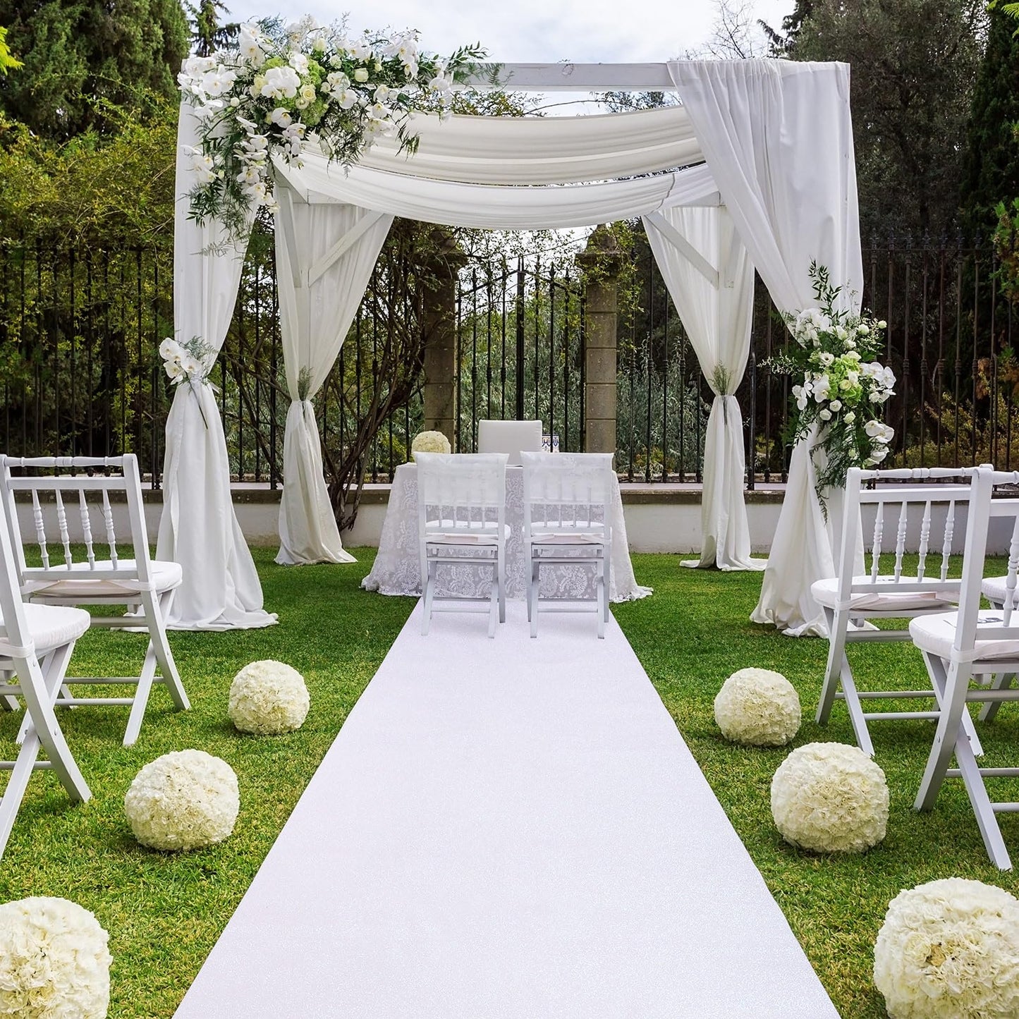Tatuo Carpet Runner 2.46 x 30 ft Runway Rug 55 GSM Thickness with Carpet Tape for Prom Wedding Outdoor Indoor Hallway Movie Party Decoration Rug(2.46 x 30 Feet,Glitter White)