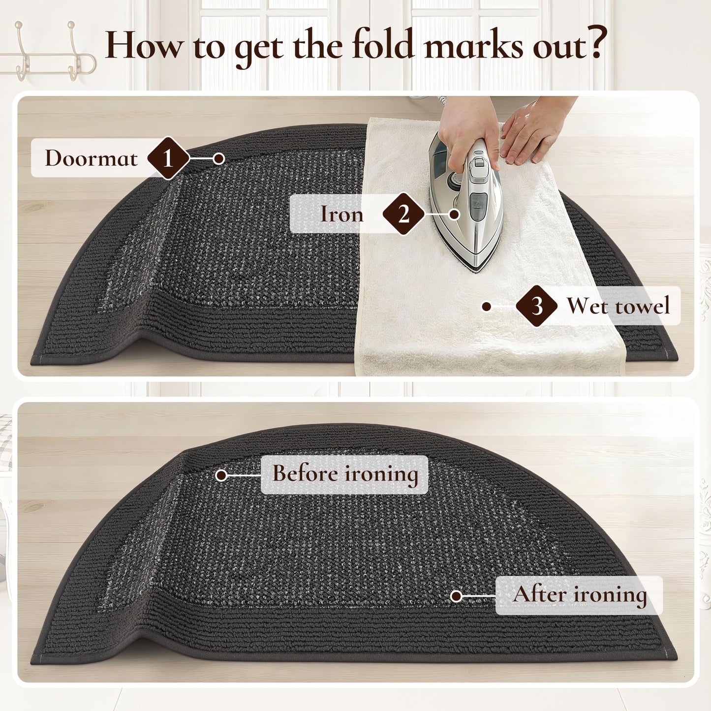 FLOORHUG Half Circle Door Mat Indoor Entrance Welcome, Non-Slip Washable Doormat, Trap Dirt and Moisture, Low Profile Mats for Indoor Entry, 32"x48", Dark Grey