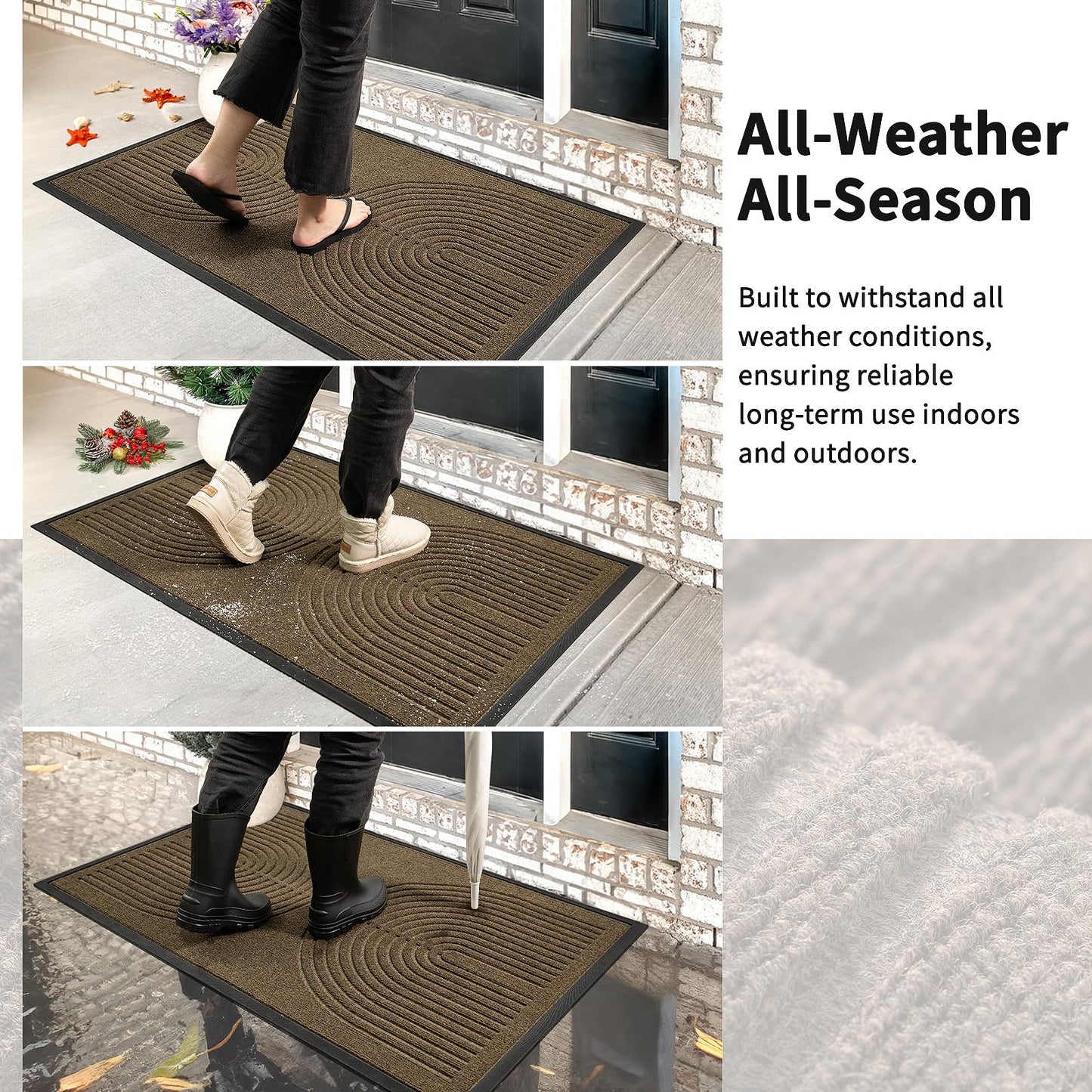 Heavy Duty Door mat Outdoor Indoor Entrance, Non Slip Welcome Mat, Natural Rubber Floor Mat for Entryway, Patio, Garage, Porch, 32"x47",Brown
