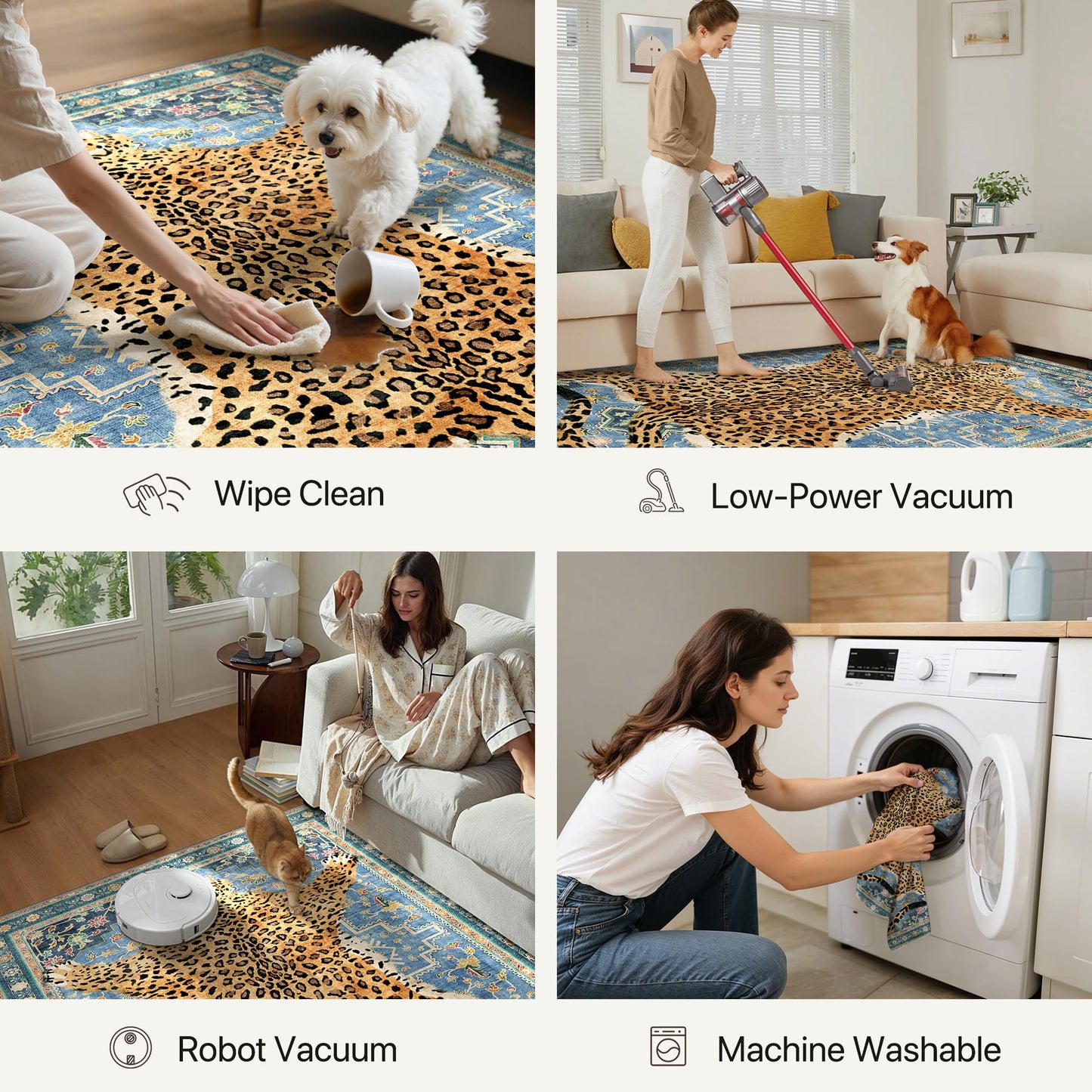 Bavni 2x6 Leopard Rug, Soft Cheetah Rug Animal Print Kitchen Rug Washable Runner Rug Non Slip, Low Pile Runners for Hallway Print Woodland Jungle Carpet for Entryway Playroom Bedroom, Blue