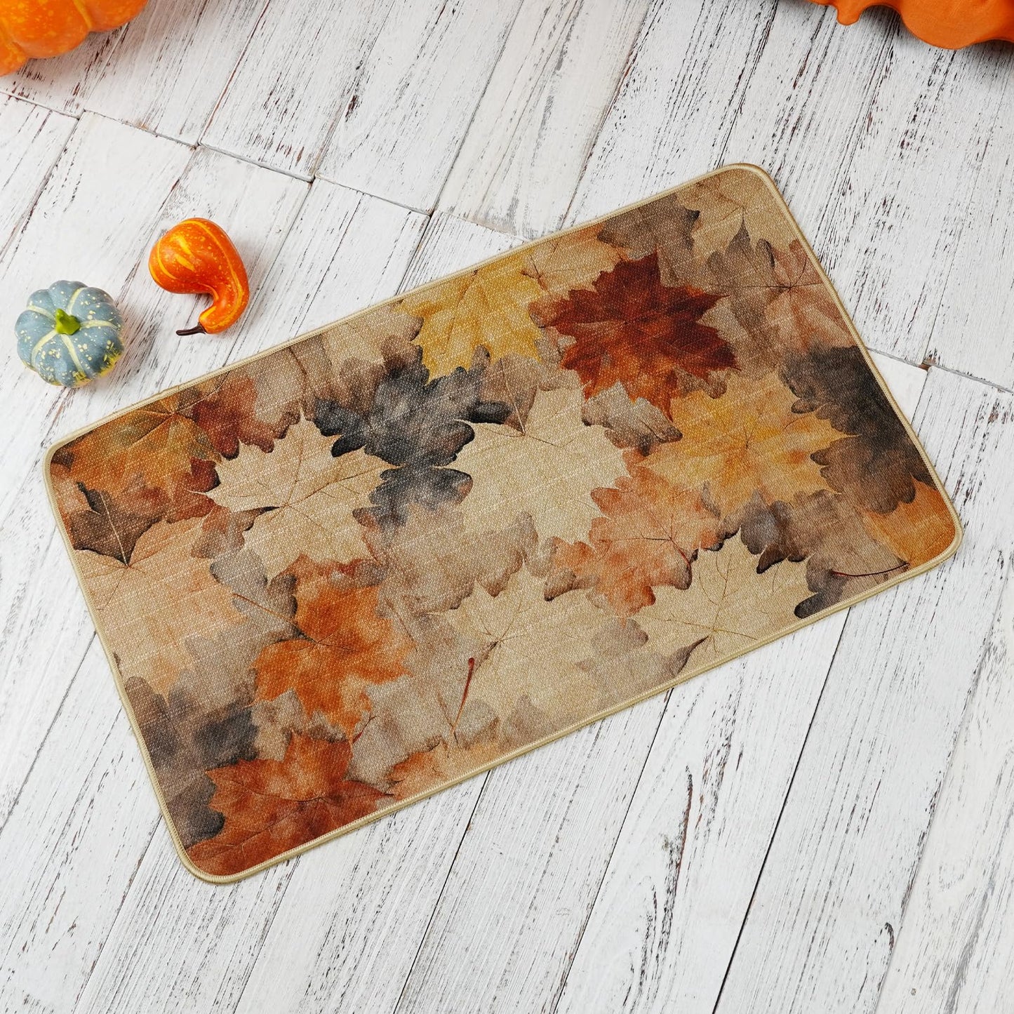 ONWAY Fall Kitchen Mats Set of 2 17x29 and 17x47 Inch Low-Profile Autumn Kitchen Rugs with Leaves Trees Non Slip Washable Mats for Sink Entryway Home Decor Thanksgiving Seasonal Floor Mat