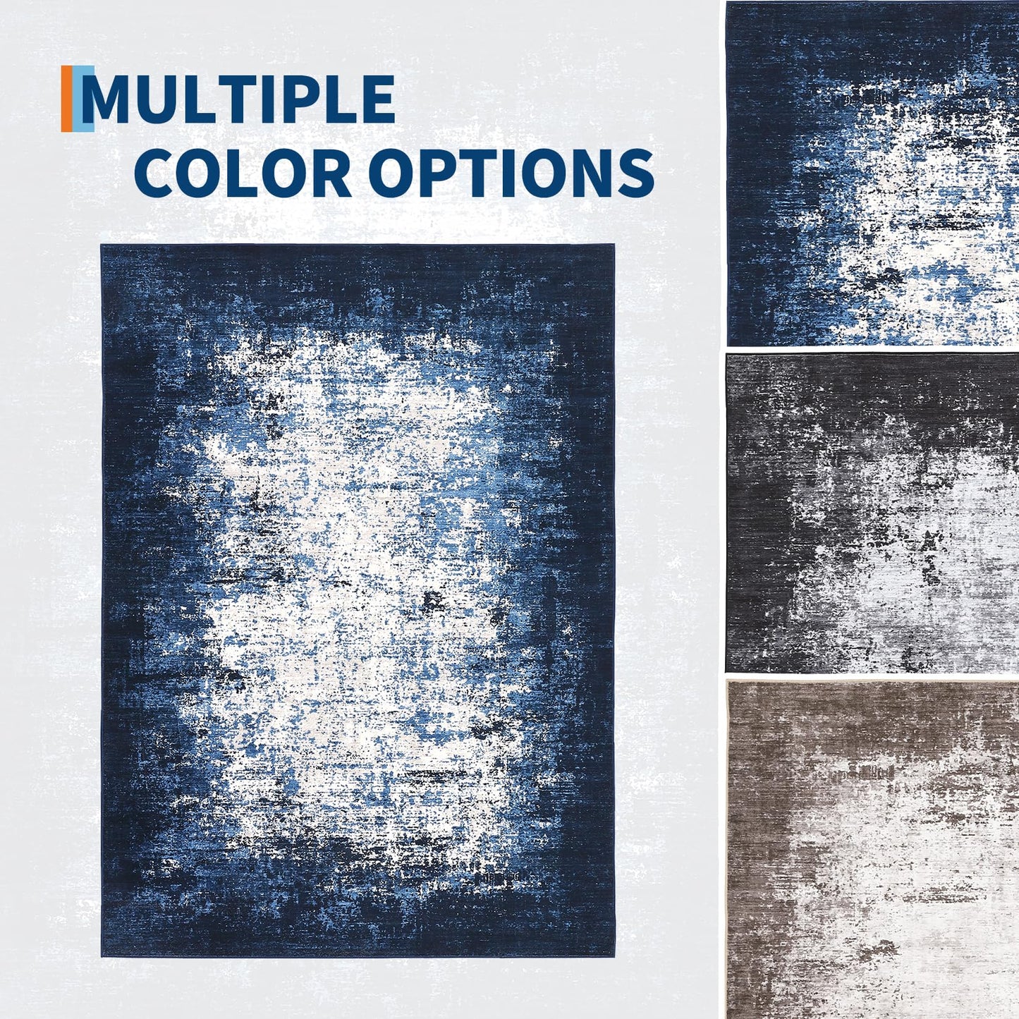 GarveeHome Machine Washable Runner Rugs 2x6 Non-Shedding Abstract Hallway Rug with Non-Slip Backing, Foldable Contemporary Low Pile Floor Cover for Bedroom, Laundry, Blue