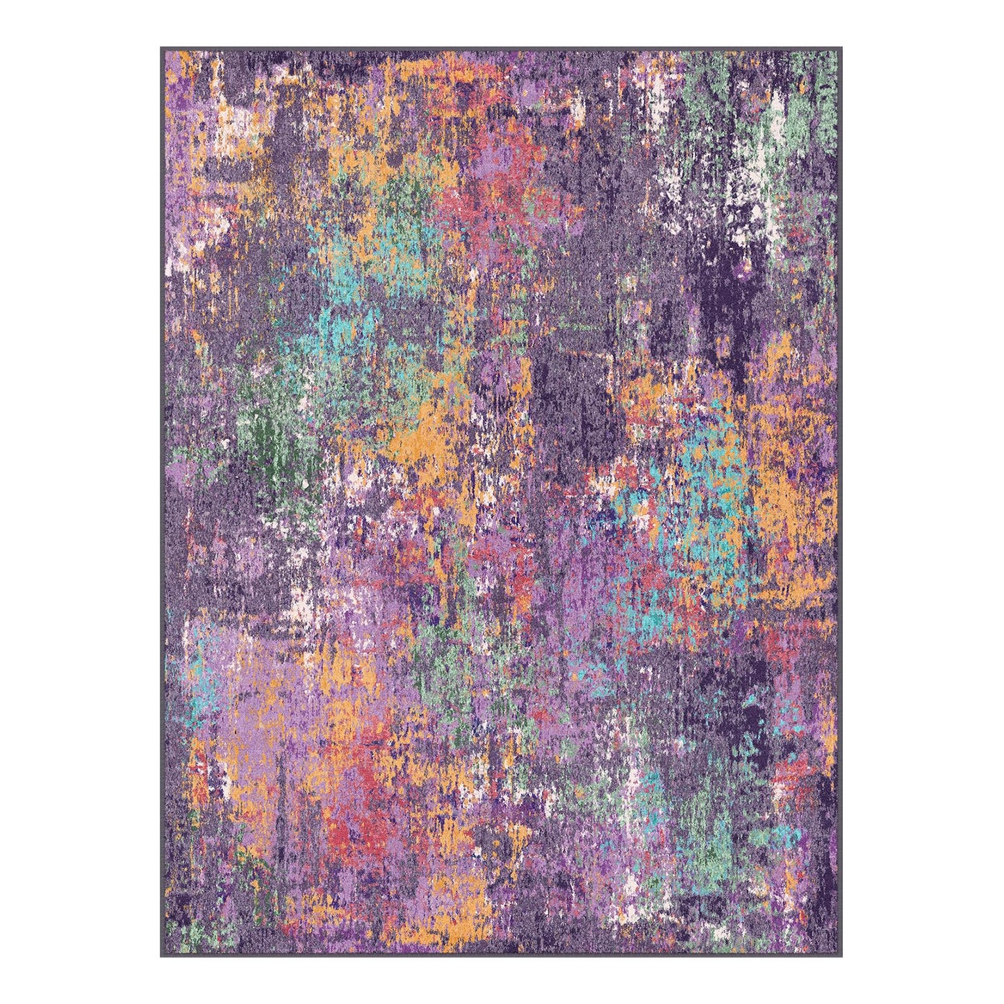 RELEANY Washable Area Rugs 5'x7' Non-Slip Modern Abstract Soft for Living Room Entryway Bedroom Kitchen, Print Pattern, Purple Orange Blue Green Rust Red Colorful
