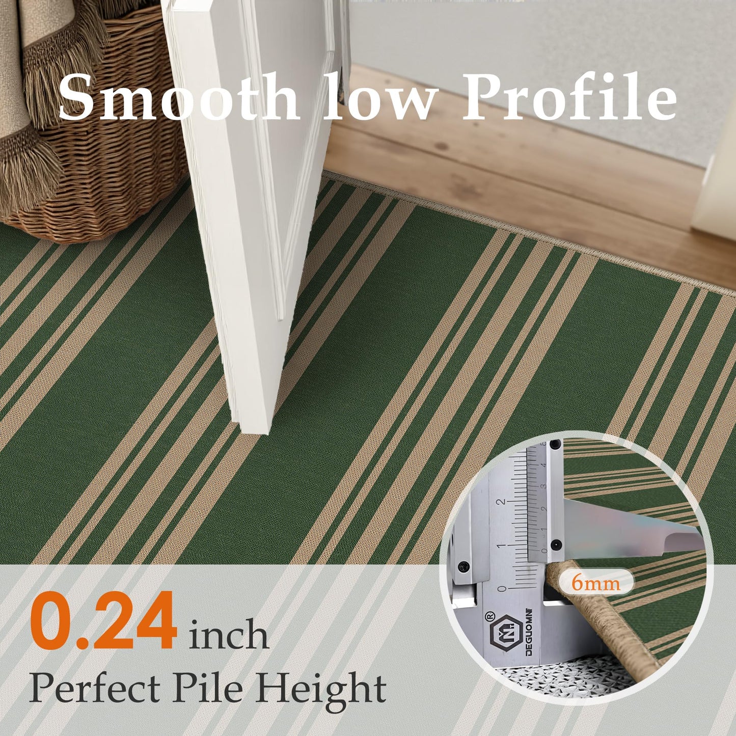 PureCozy Striped Easy Jute Rug 4x6 Green Entryway Carpet Washable Non Slip Office Door Mat Farmhouse Neutral Non Shedding Small Indoor Outdoor Rug for Bathroom Kitchen Bedroom Living Room