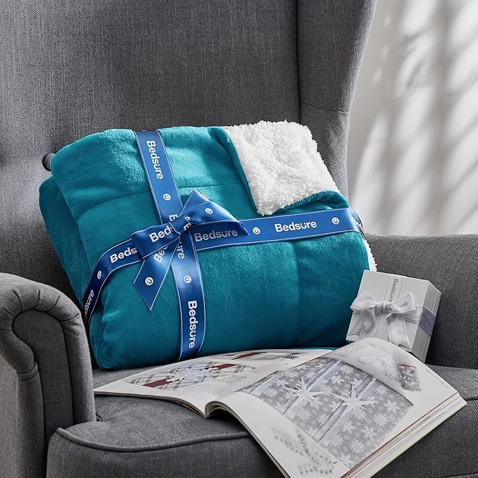 Bedsure GentleSoft Sherpa Fleece Blankets King Size for Bed - Thick and Warm, Soft Fuzzy Plush King Blanket for Winter, Teal, 108x90 Inches