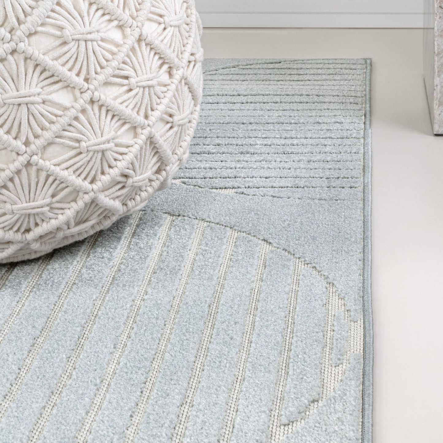 JONATHAN Y Nordby High-Low Arch Striped Light Blue/Cream Indoor/Outdoor Runner Rug, 2x8, for Patio, Backyard, Living Room, Bedroom, Office, Hose-Washable (SCN104F-28)