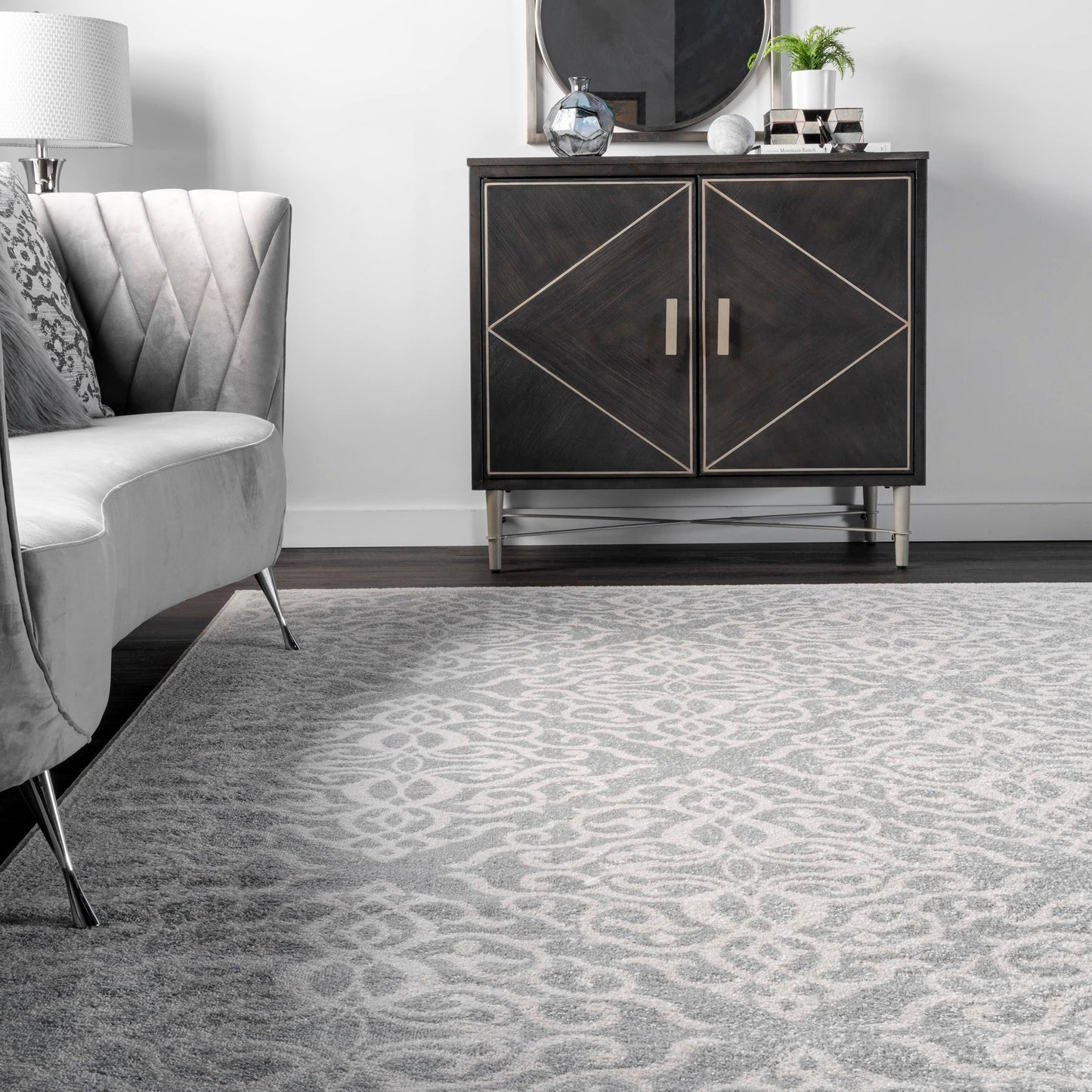 Nuloom Jaime Grey/Ivory, 6'7" x 9', Vintage Trellis, Soft and Cozy, High Traffic, Stain Resistant, Easy Clean, Durable Area Rug for Bedroom, Living Room, Dining Space, Den, Foyer, Entryway