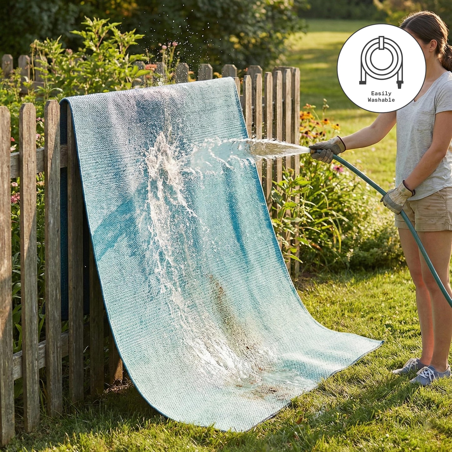 Fab Habitat Outdoor Rug - Waterproof, Fade Resistant, Crease-Free - Premium Recycled Plastic - Ombre - Patio, Porch, Deck, Balcony - Big Sur - Teal - 5 x 8 ft