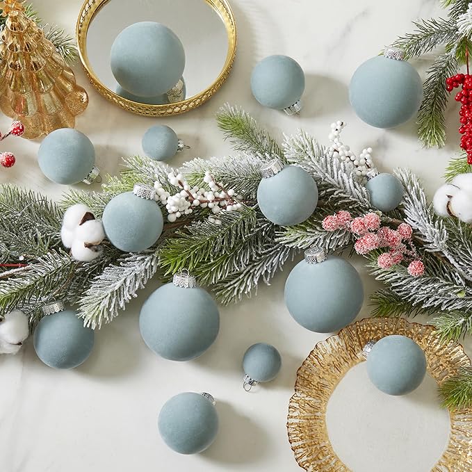 Velvet Christmas Ornaments Set 38Pcs Flocked Shatterproof Christmas Ornaments for Christmas Tree Decorations Xmas Decorative Hanging Christmas Ball Ornaments for Holiday Home Decor