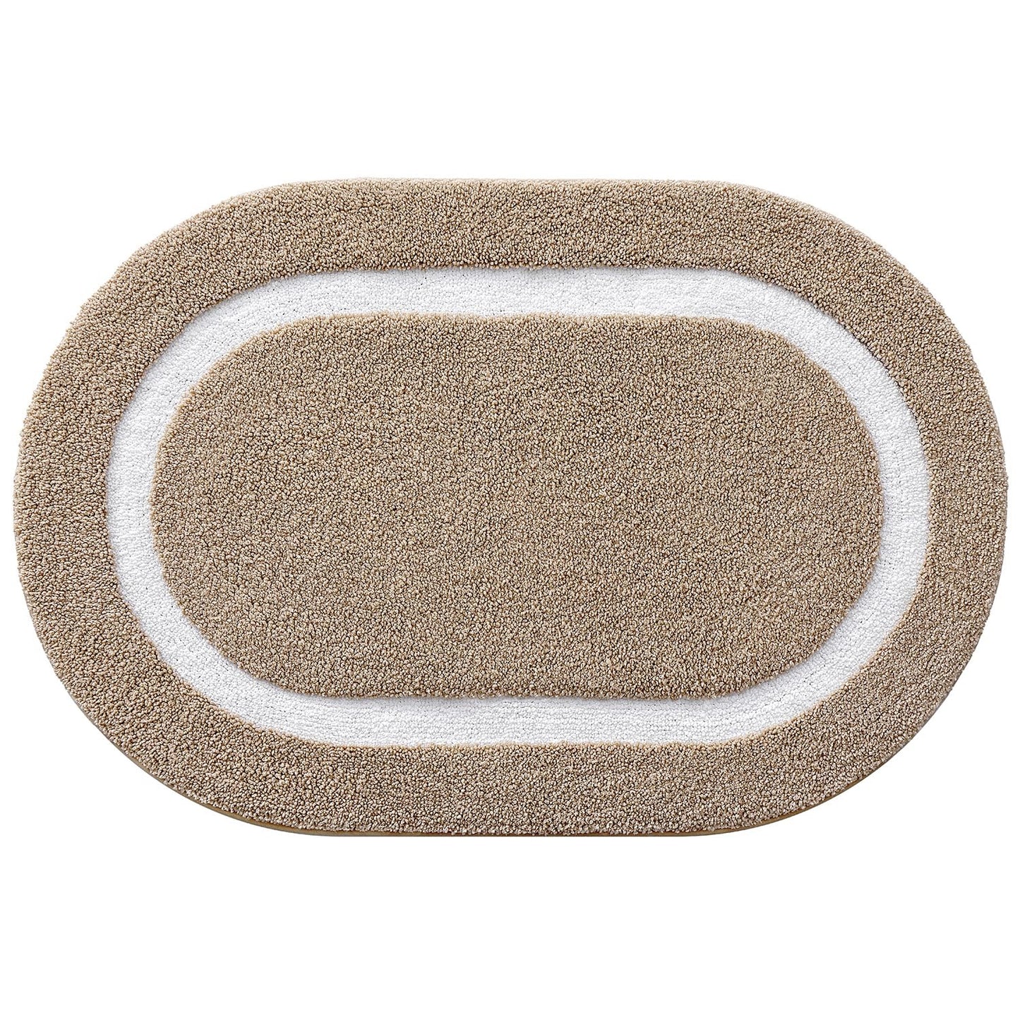 LUMI Bath Mat Oval Bathroom Rug, 20"x32" Non Slip Washable Bathroom Mats, Premium Water Absorbent Shower Rug for Accessories Decor, Khaki