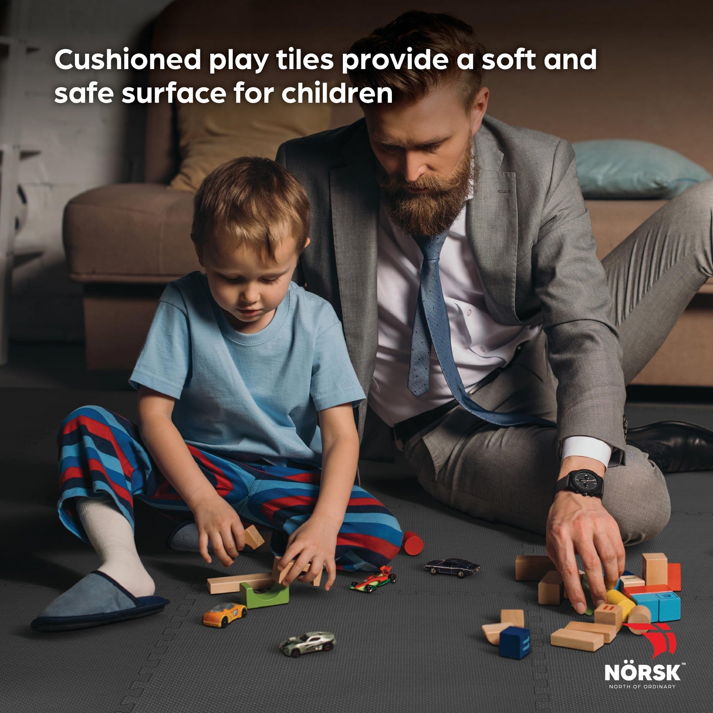 Norsk Multi-Purpose Reversible Floor Mats - EVA Interlocking Foam Tiles (Gray/Black 12 Tiles - 48 sq. Ft. 1/2" Thick)