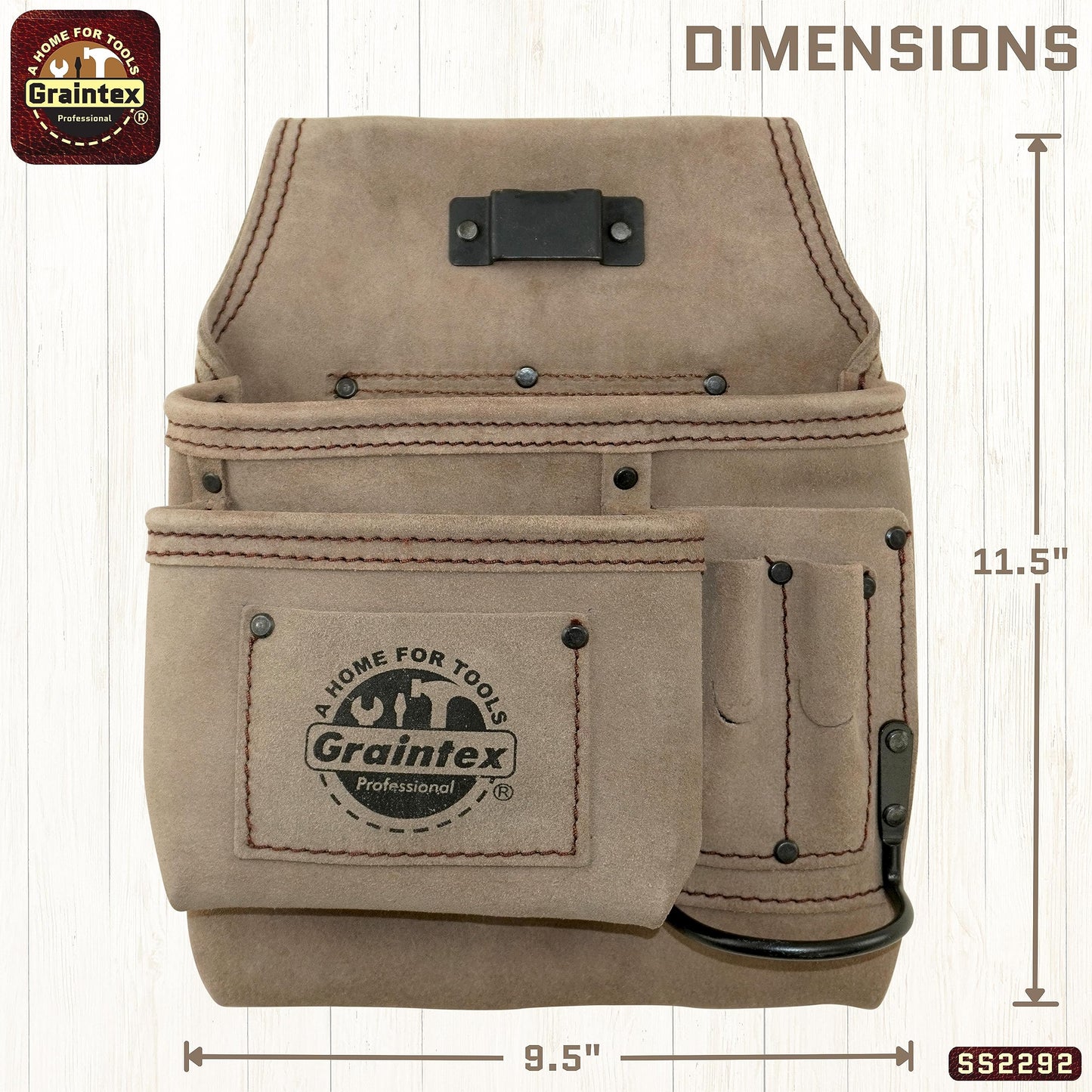Graintex 5 Pocket Nail & Tool Pouch Suede Leather for Constructors, Electricians, Plumbers, Handymen (Beige, Left Handed)