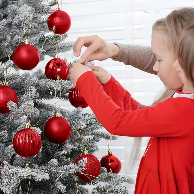 Joiedomi 24 Pcs Red Christmas Balls Ornaments Set, 2.36" Christmas Tree Ornaments Shatterproof, Xmas Balls Hanging Decorations for Tree Wreath Garland Holiday Wedding Indoor Party Decor