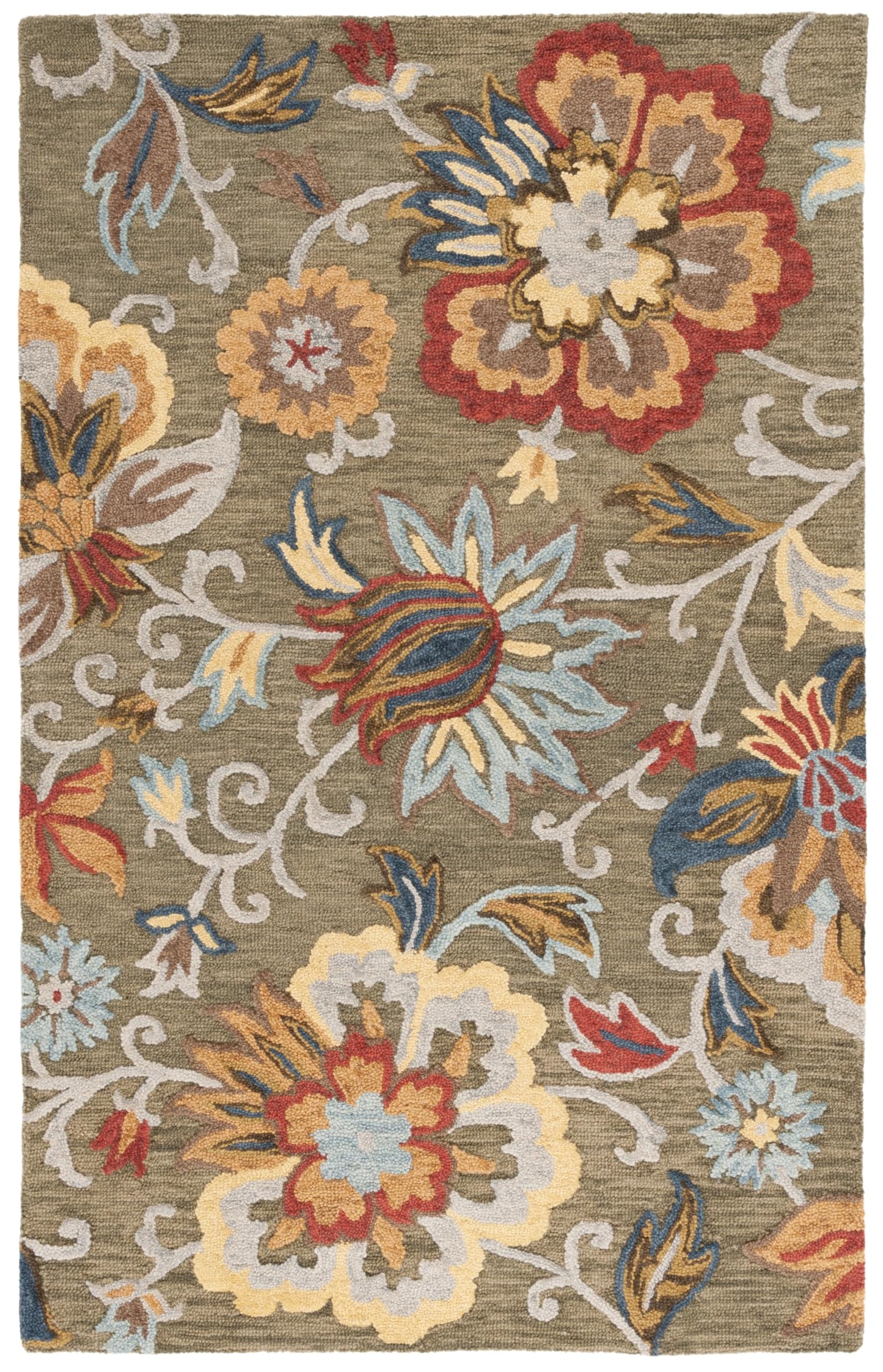 SAFAVIEH Blossom Collection Area Rug - 5' x 8', Green & Red, Floral Design, Handmade Wool, Ideal for The Living Room, Bedroom, Dining Room (BLM404Y-5)