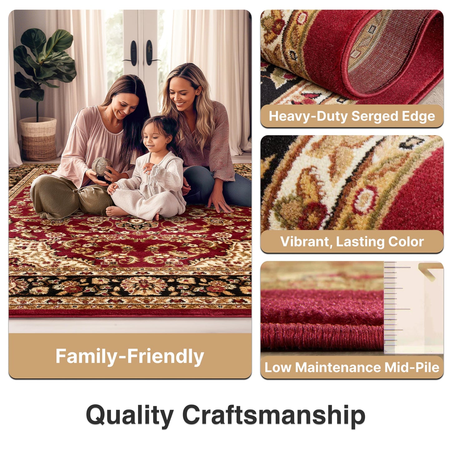 Well Woven Barclay Collection Medallion Kashan Red 8x10 Area Rug - for Living Room, Bedroom, and Dining Room