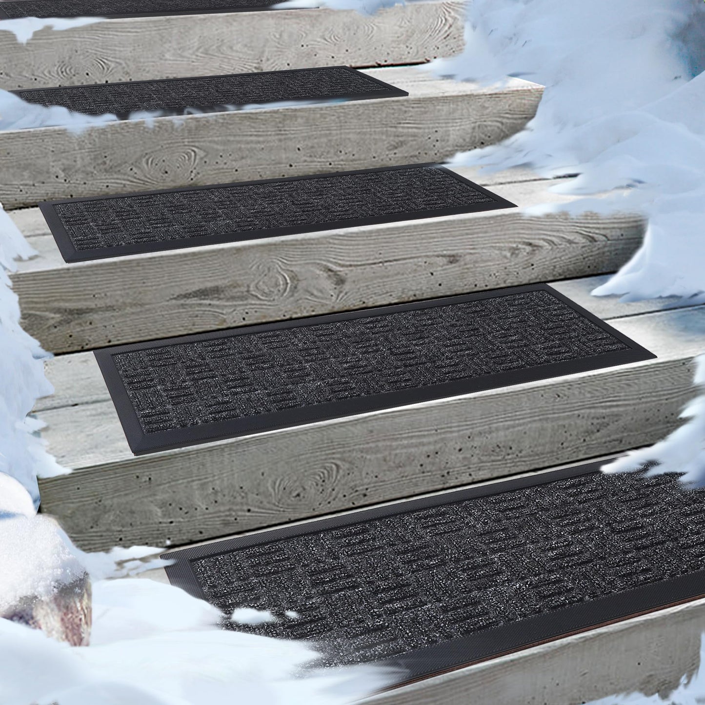 Aucuda 2pcs 8.5" x 30" Stair Treads Outdoor for Elders and Dogs on Wooden Steps, Non Slip Stair Runner Rug Heat Insulation Rubber Backing, Gray Staircase Mat Carpet for Indoor Grip Farmhouse.