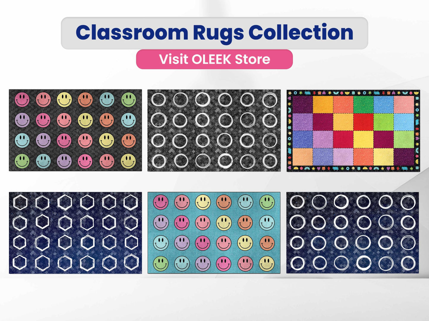 OLEEK Large Classroom Rug Elementary 8x13 - (Washable) Classroom Rugs for Kids Room - Classroom Carpet Elementary - Kids playroom Rug 8 x 13 - Preschool Rugs for Classroom - Schoolgirl Classroom Decor