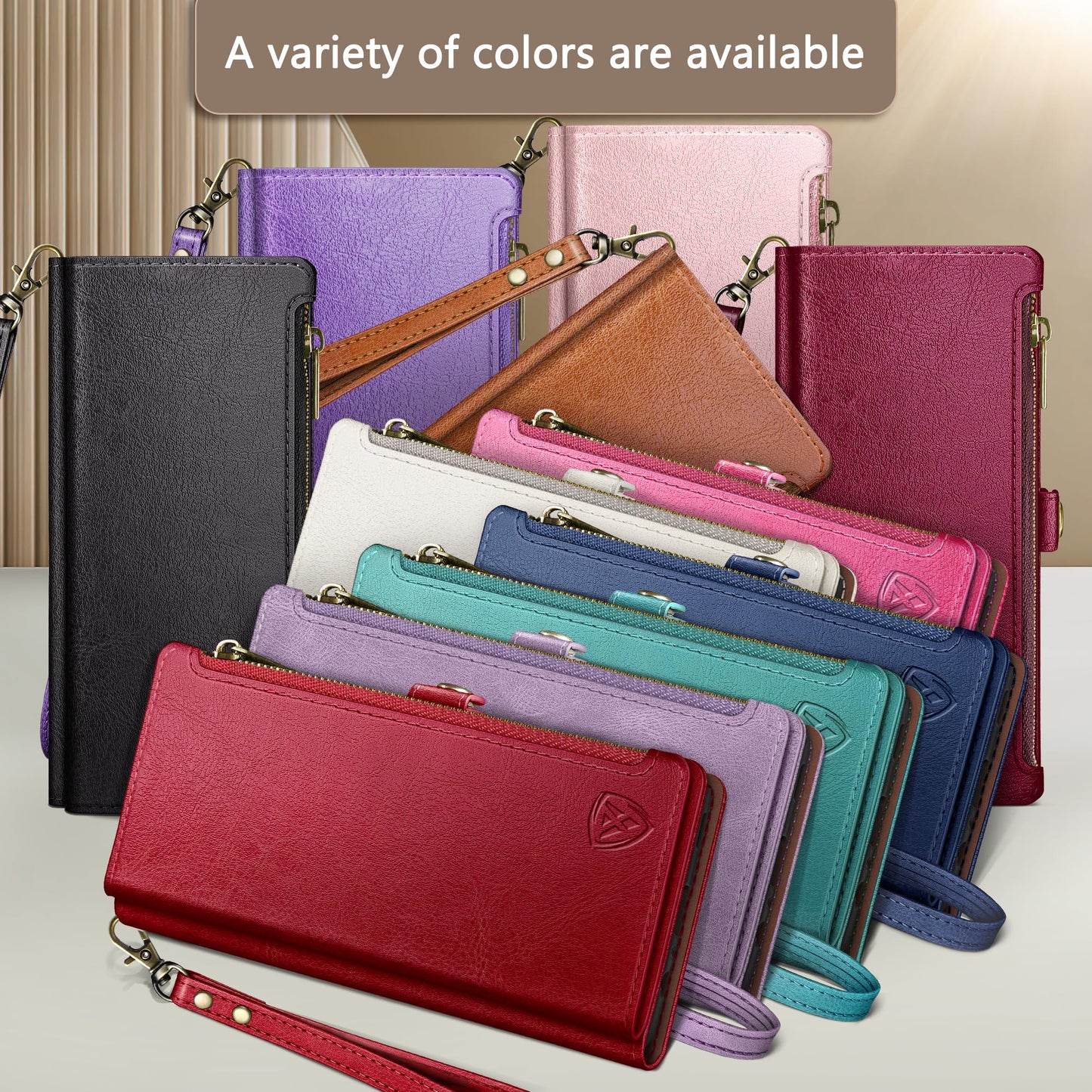 XcaseBar Compatible with iPhone 16 Pro 6.3" Wallet case with Zipper Credit Card Holder【RFID Blocking】,Flip Folio Book PU Leather Phone case Shockproof Cover Men Women for Apple 16 Pro case Rose Red