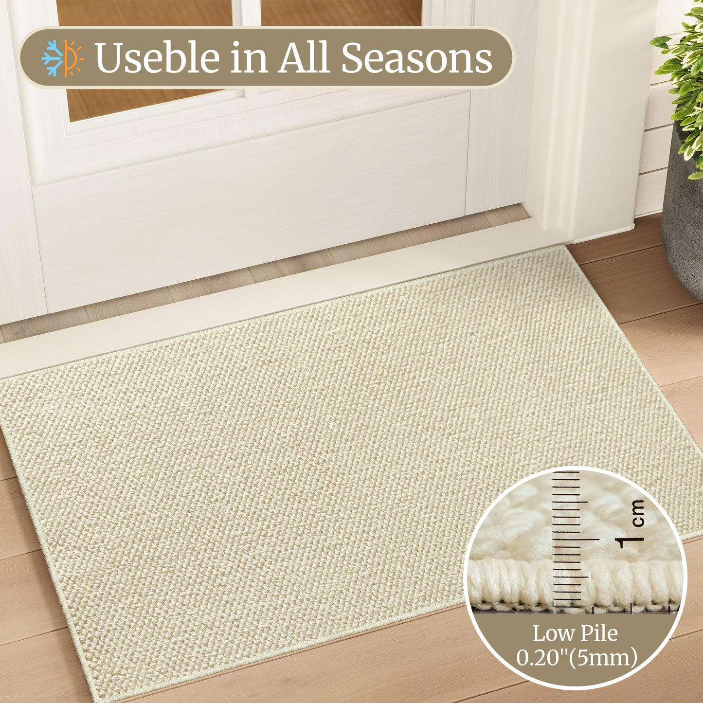 COSOSA Washable Faux Sisal Rug, 6x9 Firm Textured Woven Mat, Indoor-Outdoor Non-Slip Easy-Clean Area Rug, Solid Modern Carpet for Living Room, Bedroom, Kitchen, Entryway, Patio, Cream Beige