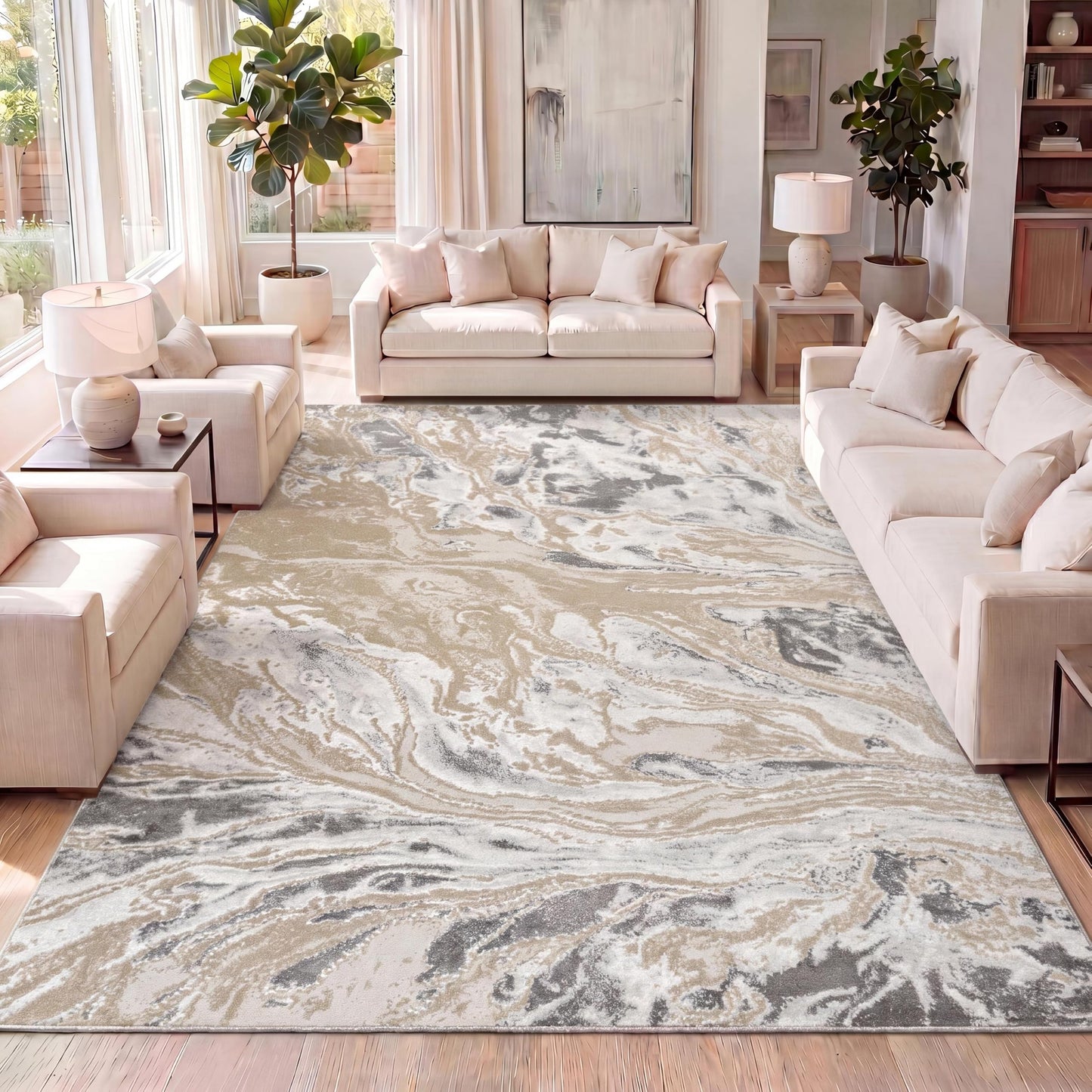 JONATHAN Y Swirl Marbled Beige/Ivory Indoor Area Rug 8X10 ft, Abstract for Living Room, Bedroom, Kitchen, Office, Easy-Cleaning, High Traffic, Pet-Friendly, Non-Shedding SOR203F-8