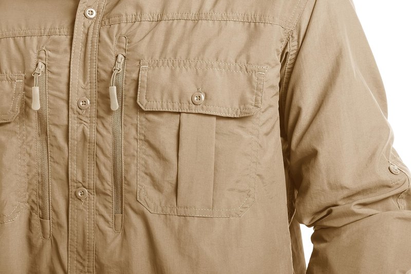 MAGCOMSEN UV Shirts for Men Long Sleeve Fishing Shirts Button Up Work Shirts for Men Hiking Shirts Quick Dry Tactical Shirts Khaki L