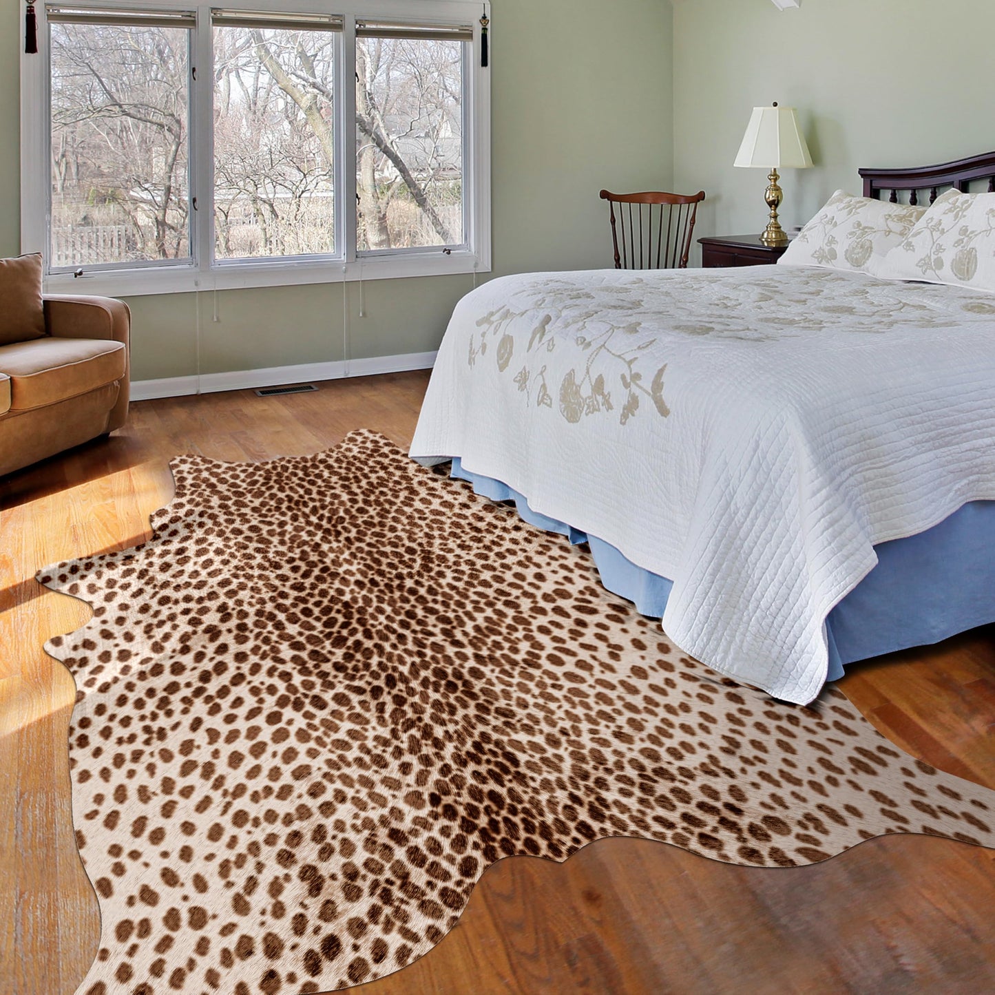 WARM HAVEN Leopard Print Rug, Cowhide 4.6x5.2 Feet Cheetah Print Faux Animal Skin Rug Cow Hide for Bedroom Animal Hide Cow Shaped Antelope Multicolor