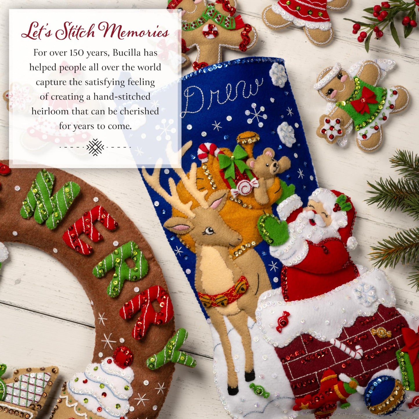 Bucilla Felt Applique Wreath Town of Bethlehem, Size 13 x 12.5-Inch, Blue, Brown, Gray