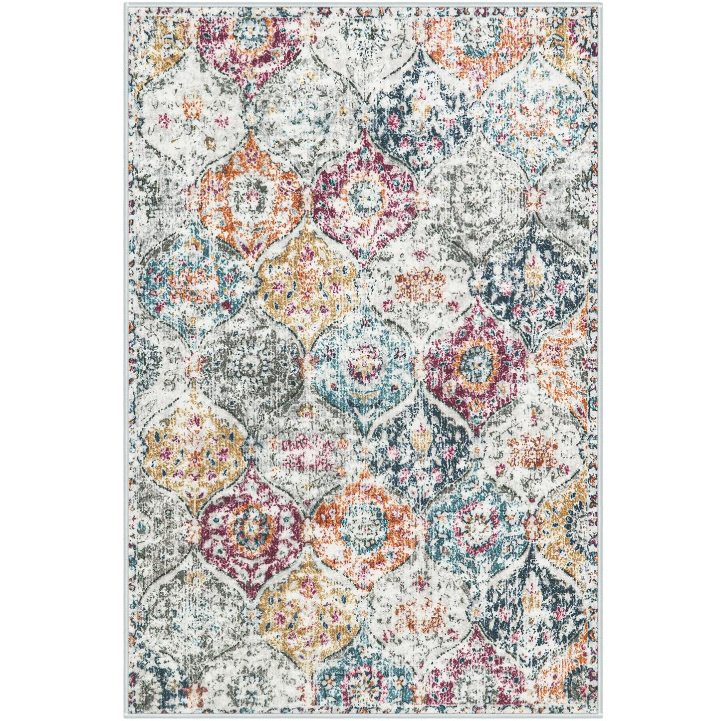 Lahome Moroccan Trellis Entryway Rug, 2x3 Kitchen Rugs Non Slip Washable, Non-Slip Indoor Door Mat Ultra-Thin, Small Throw Carpet for Bathroom Bedroom Entry Elise, Aqua/Multi