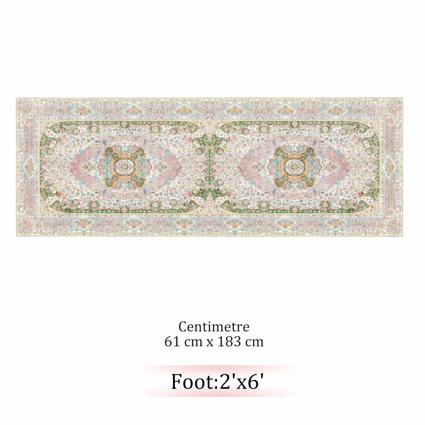Castage Washable Runner Rug 2x6,Pink Rug Runners Non Slip,Long Boho Rugs for Hallways Kitchen Bedroom Entryway Living Room Bathroom,Vintage Bohemian Distressed Floor Carpet,Blush Green