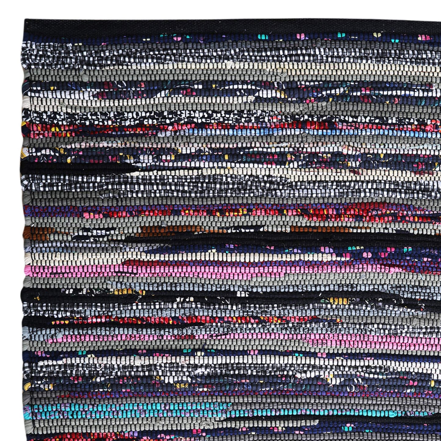 Ramanta Home 100% Cotton Chindi Hosiery Rug 24x36 Inch - Dark Multi, Farmhouse Reversible Soft Bohemeian Rugs Ideal for Entryways, Kitchen, Bedroom | Durable Lightweight Handmade Accent Doormat