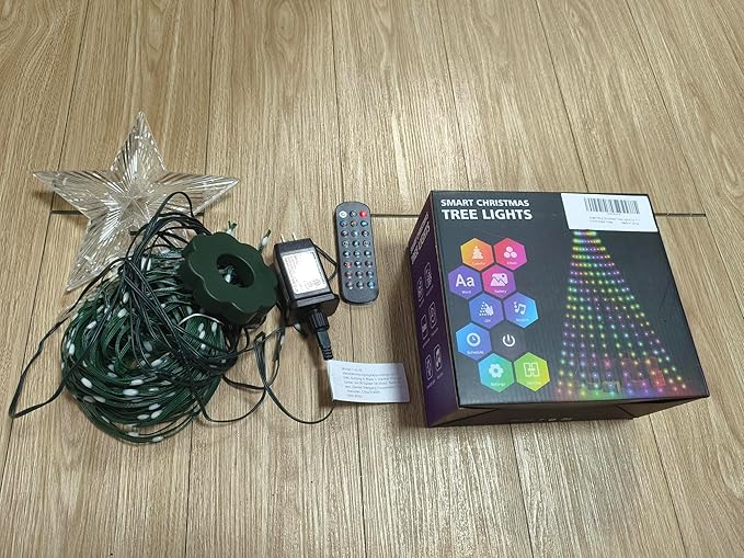 Smart Ring Christmas Tree Lights with Star Topper Indoor Outdoor - 7Ft x 20 Lines String 400 Optimum LED Easy App Control Images Color Changing Timer Remote Waterproof for 6 7 7.5 Ft Xmas Trees
